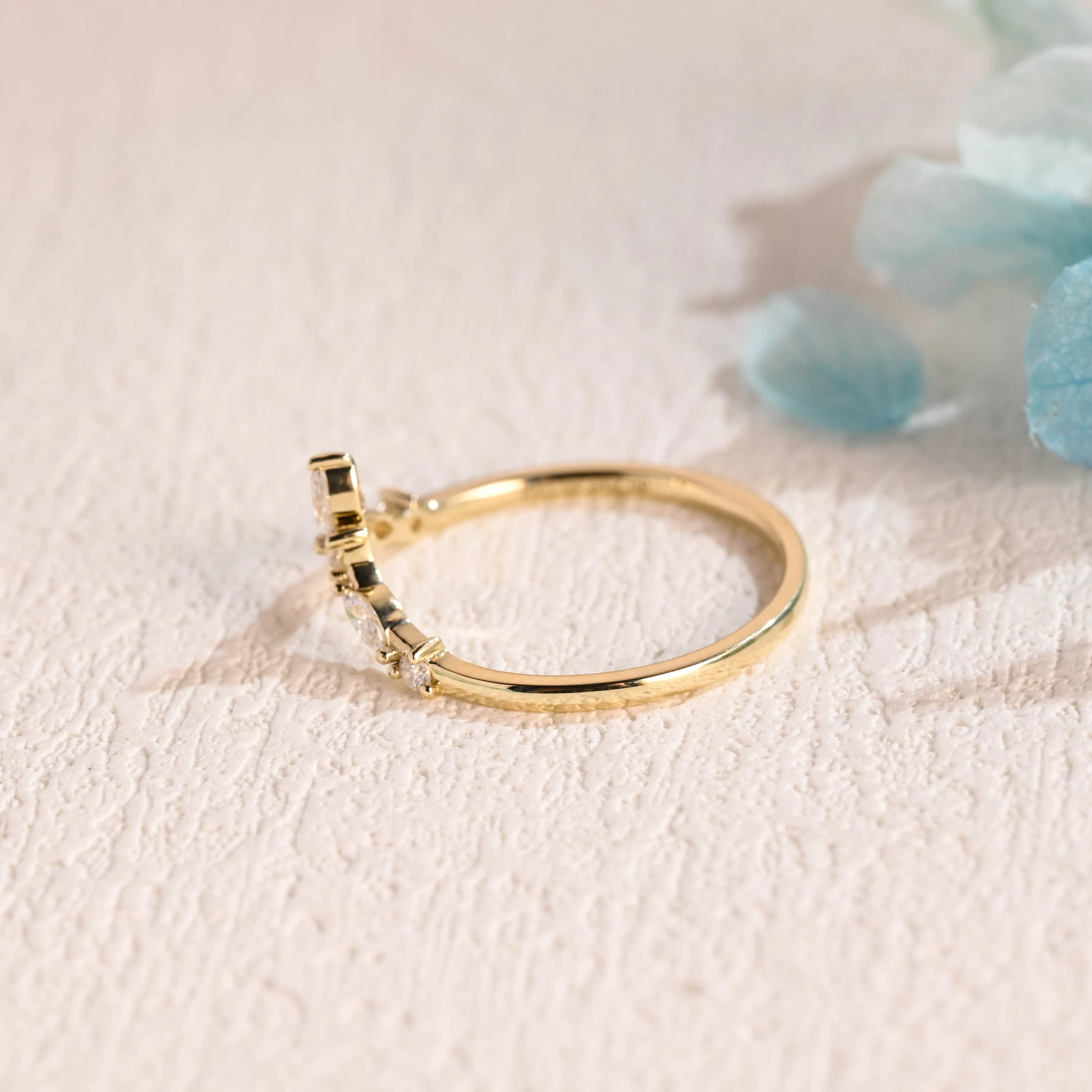 Solid Gold Curved Marquise & Round Cut Moissanite Wedding Band sold by Causyou product image thumbnail 5