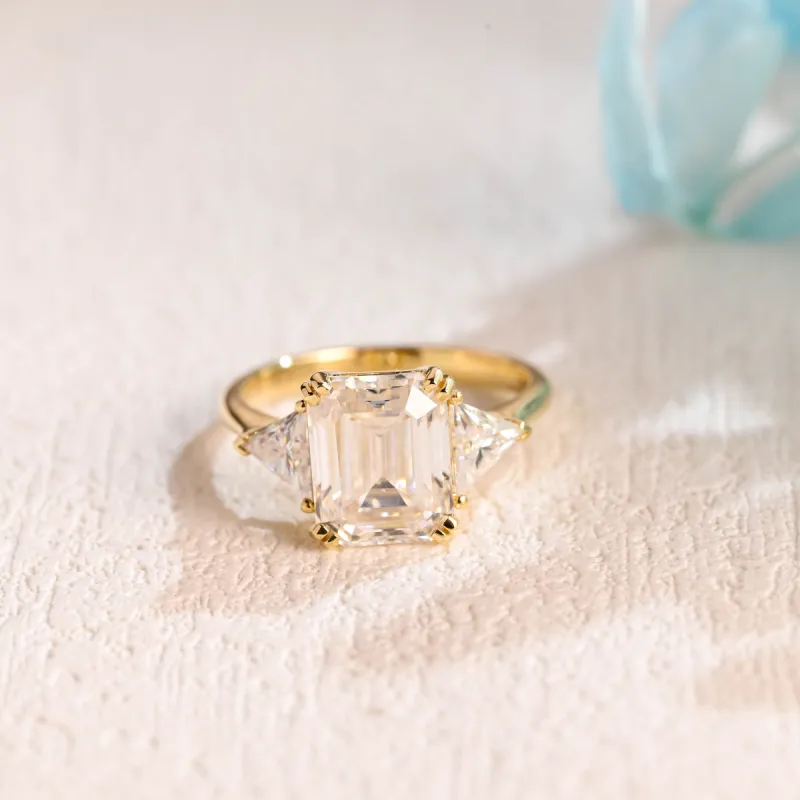 CausYou Solid Gold Emerald Cut Moissanite Engagement Ring, Promise Ring, Proposal Ring, Gift for Woman, Wife sold by Causyou