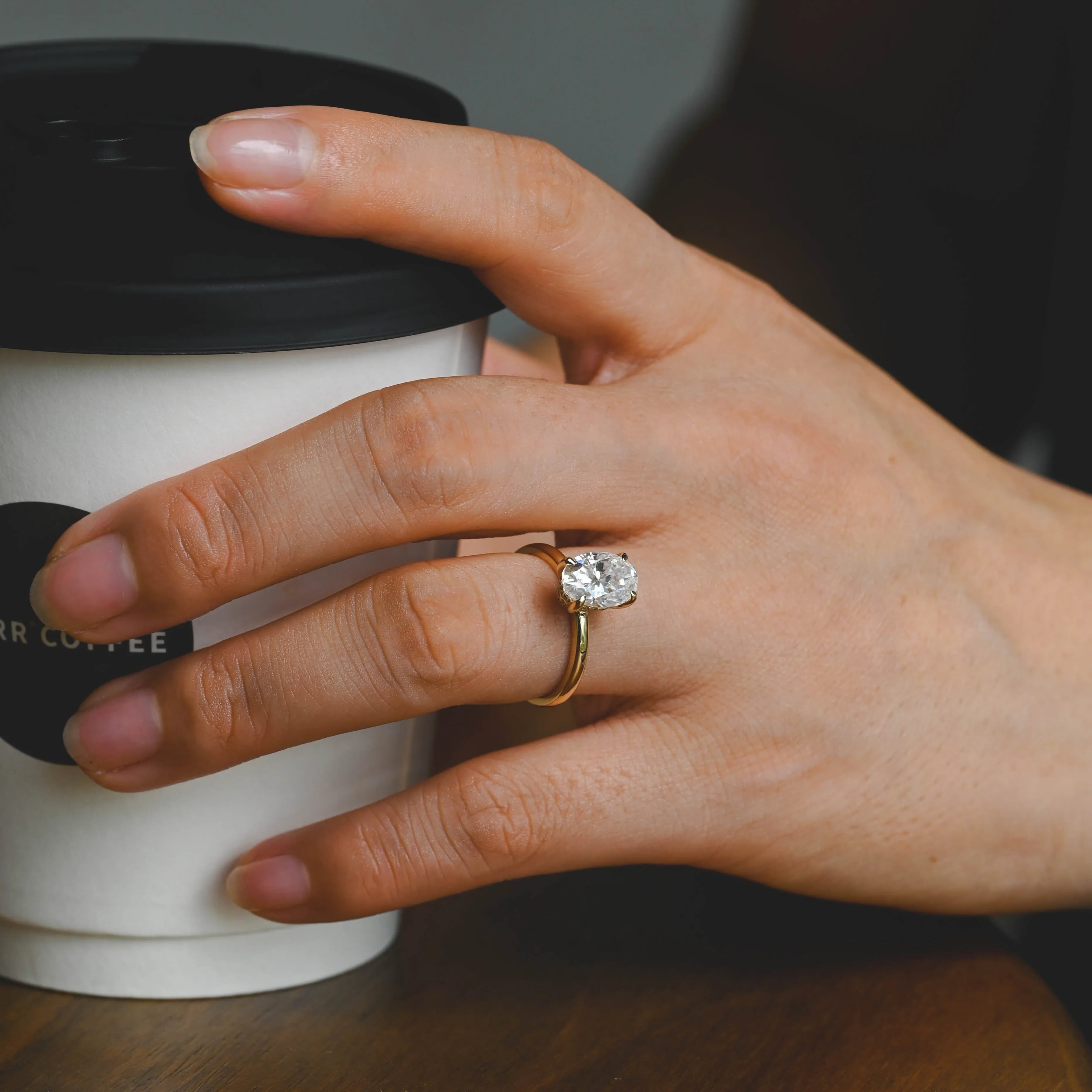 Solid Gold Double Halo Oval Cut Moissanite Engagement Ring sold by Causyou product image thumbnail 4