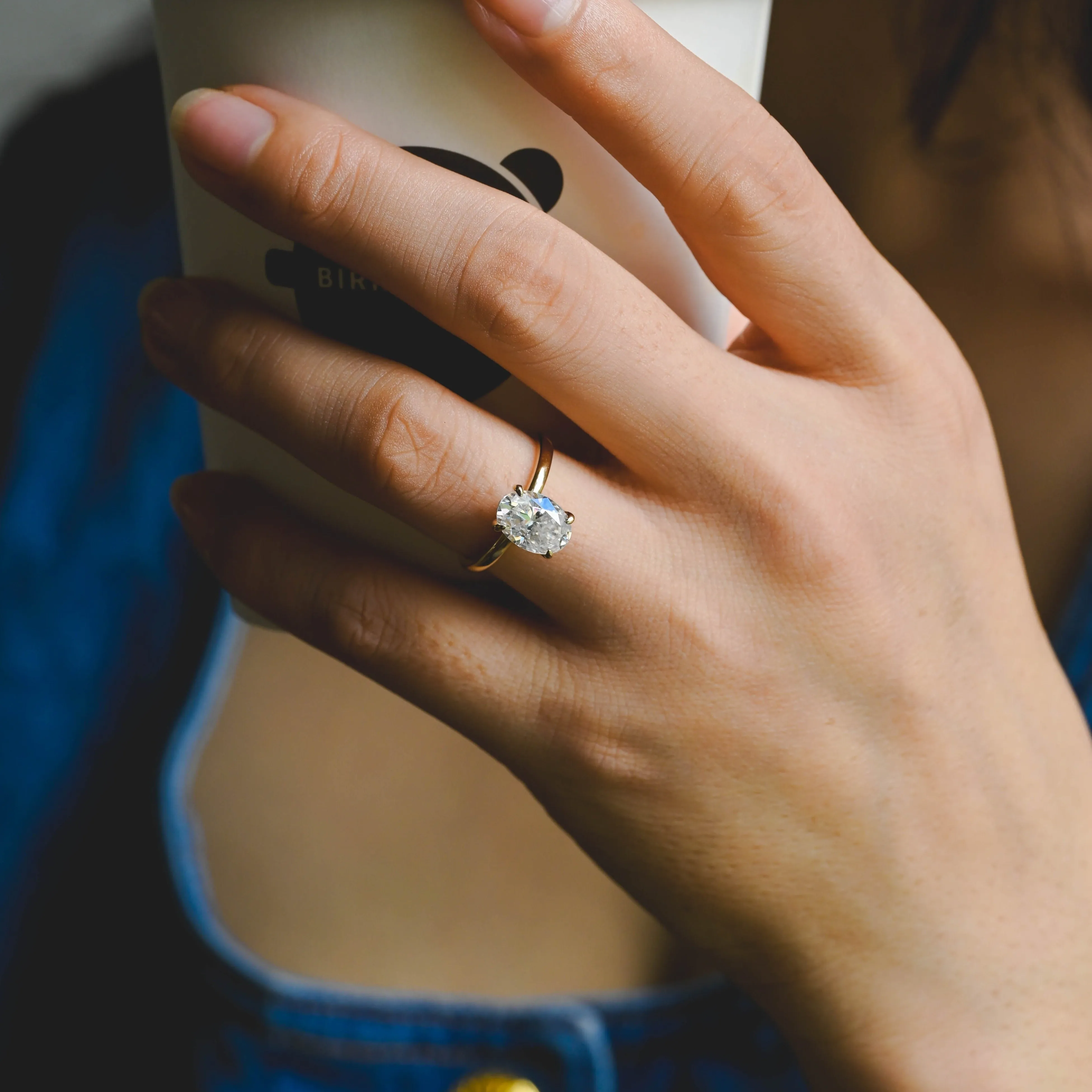 Solid Gold Double Halo Oval Cut Moissanite Engagement Ring sold by Causyou product image thumbnail 2