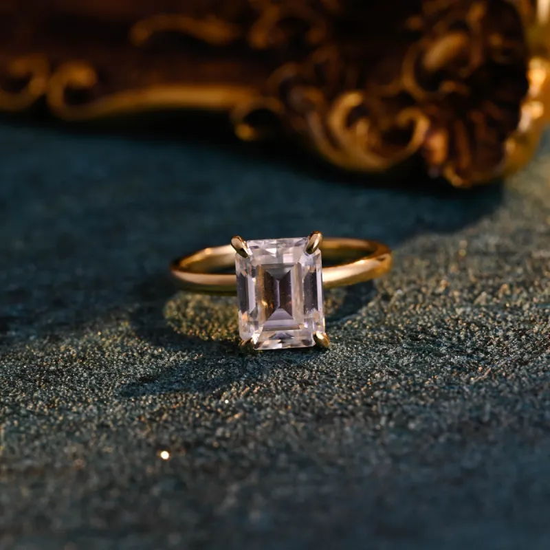 CausYou Solid Gold D/VS1 Emerald Cut Lab Grown Diamond Ring, Hidden Halo Bridal Wedding Ring sold by Causyou