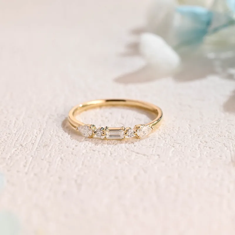 CausYou Solid Gold Moissanite Wedding Band, Minimalist Stacking Wedding Ring, Matching Band, Gift for Women Wife made by Causyou