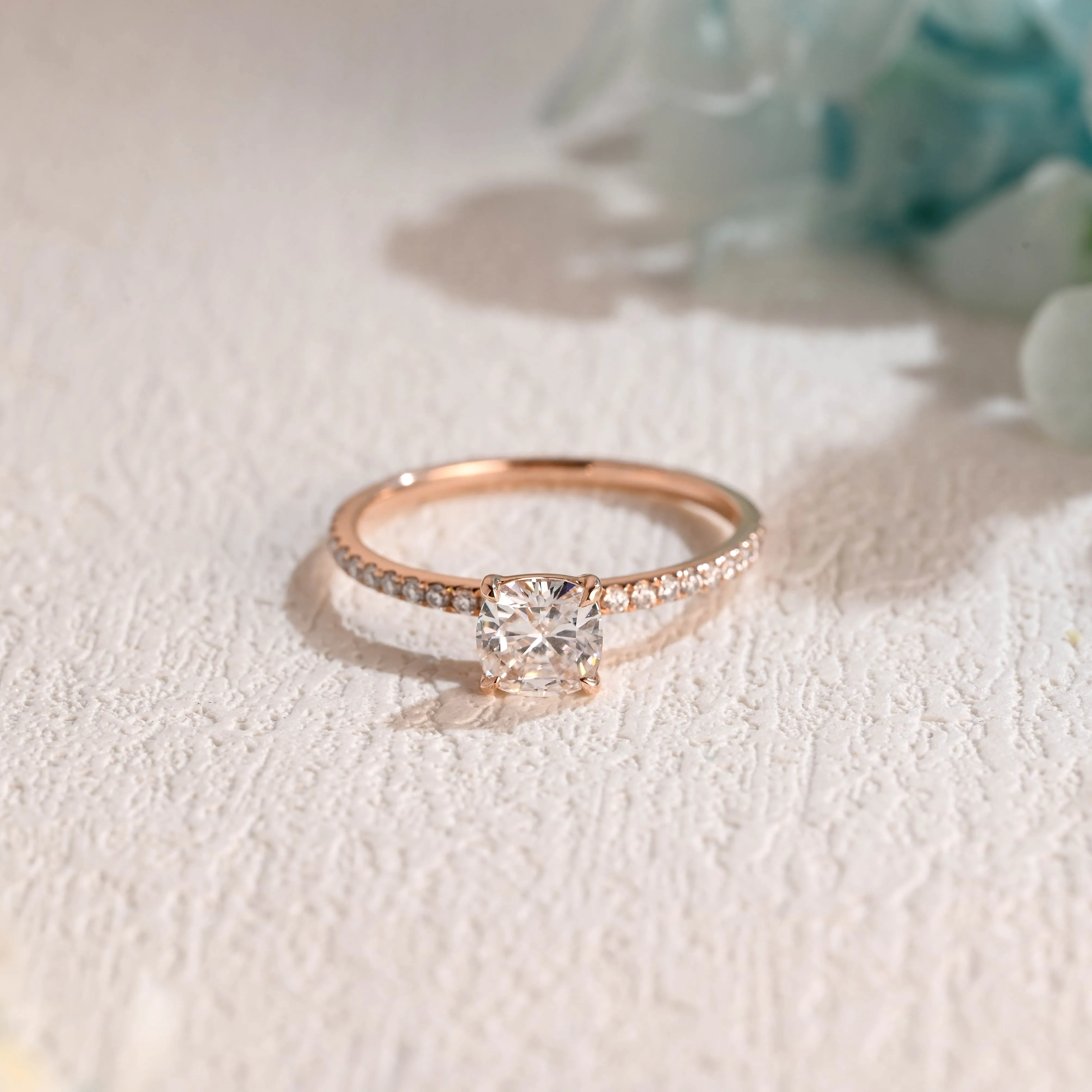Solid Gold Cushion Cut Moissanite Engagement Ring, Promise Ring, Proposal Ring, Gift for Women Wife sold by Causyou