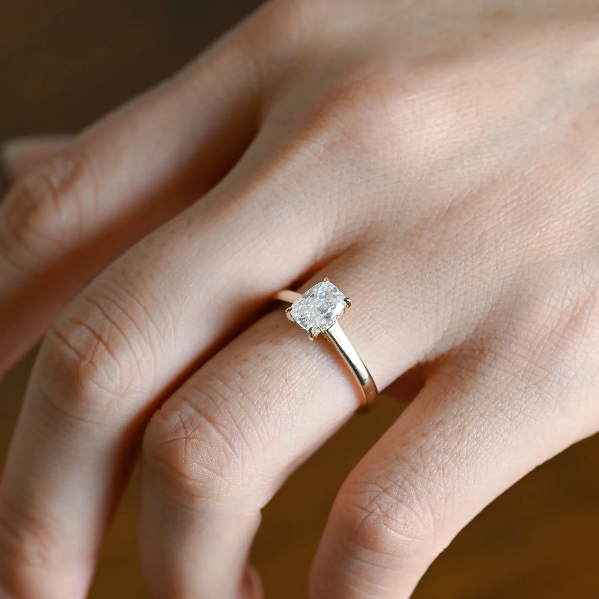 Solid Gold Elongated Cushion Cut Moissanite Engagement Ring, Crushed Ice Cut Moissanite Promise Ring for Women Wife sold by Causyou product image thumbnail 3