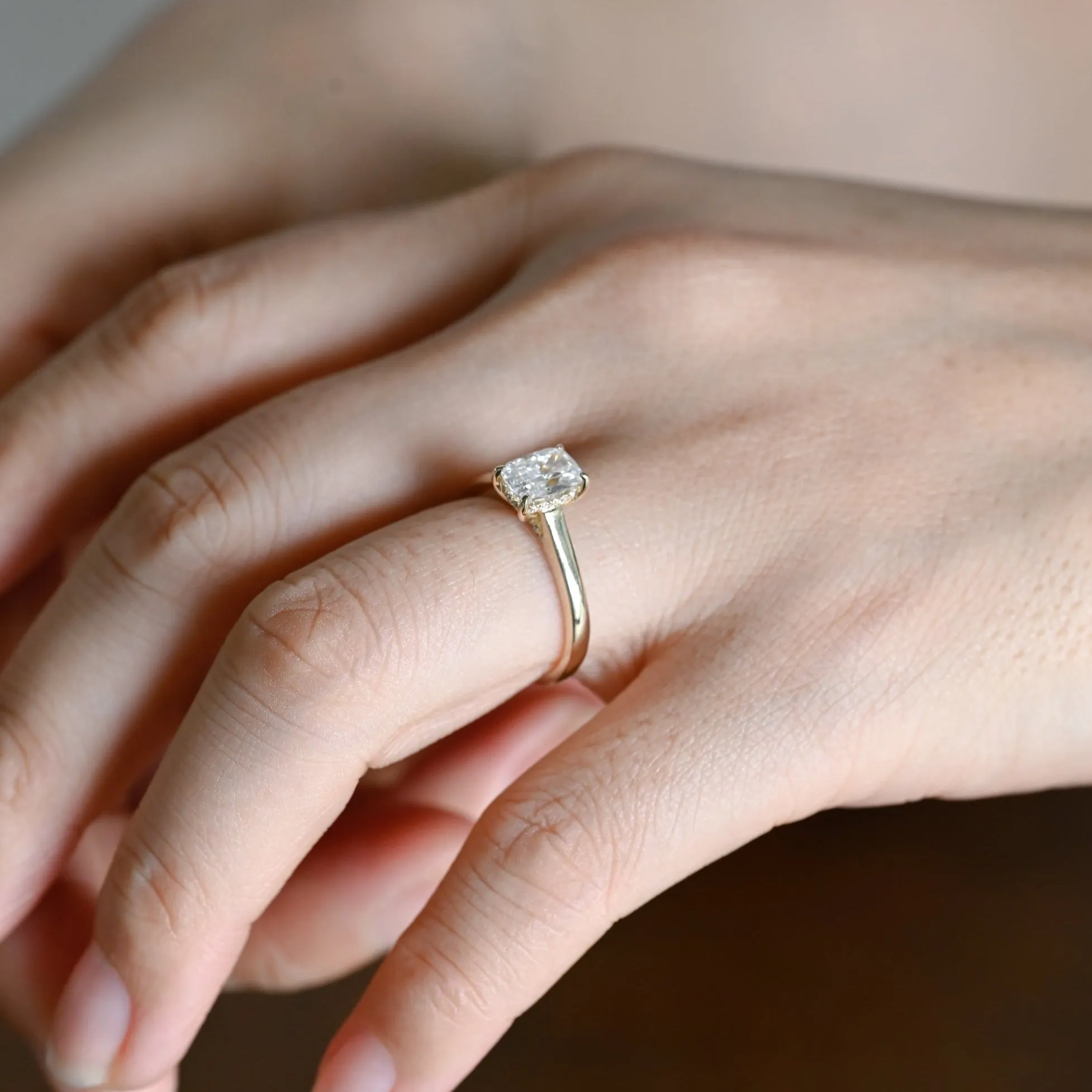 Solid Gold Elongated Cushion Cut Moissanite Engagement Ring, Crushed Ice Cut Moissanite Promise Ring for Women Wife sold by Causyou product image thumbnail 4