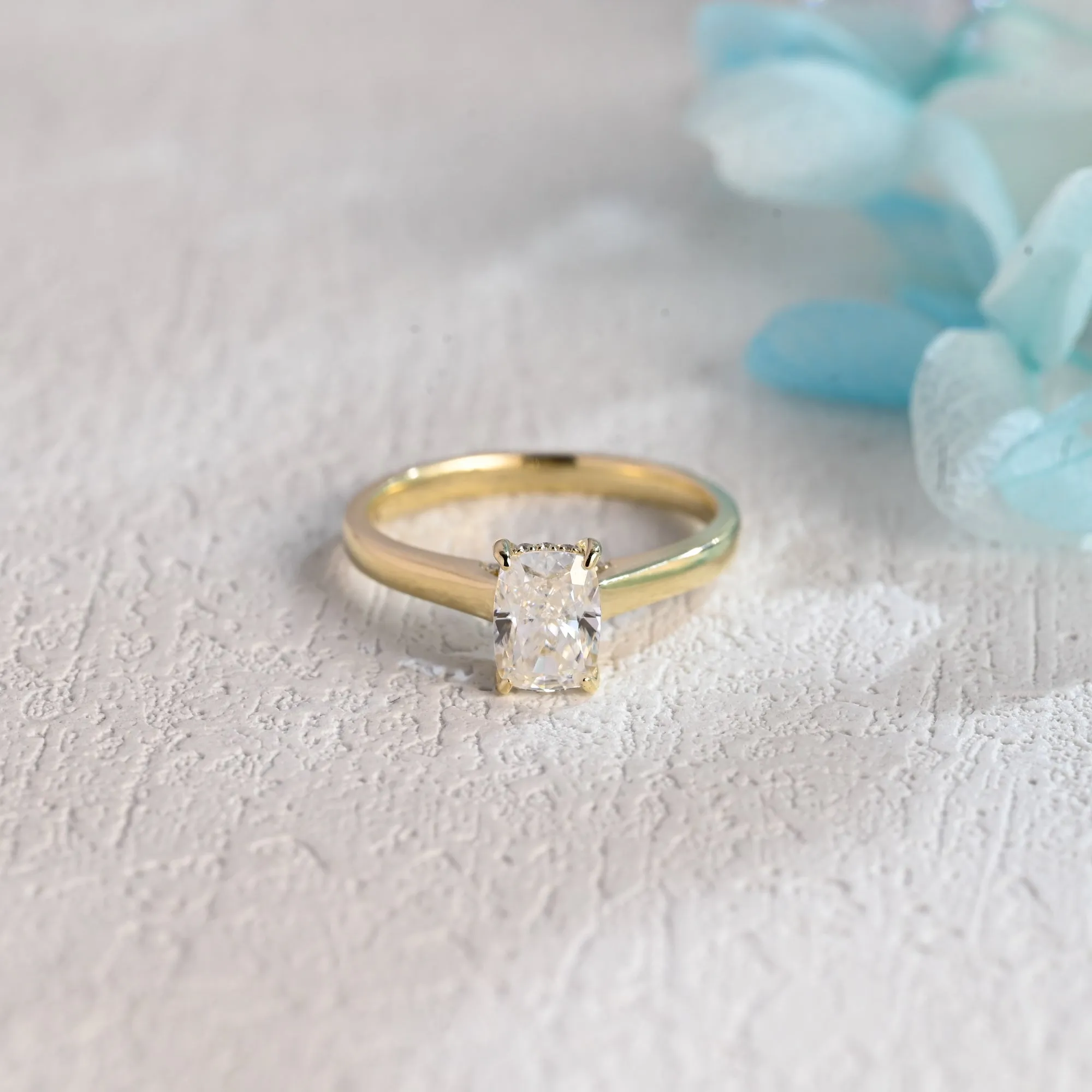 Solid Gold Elongated Cushion Cut Moissanite Engagement Ring, Crushed Ice Cut Moissanite Promise Ring for Women Wife sold by Causyou