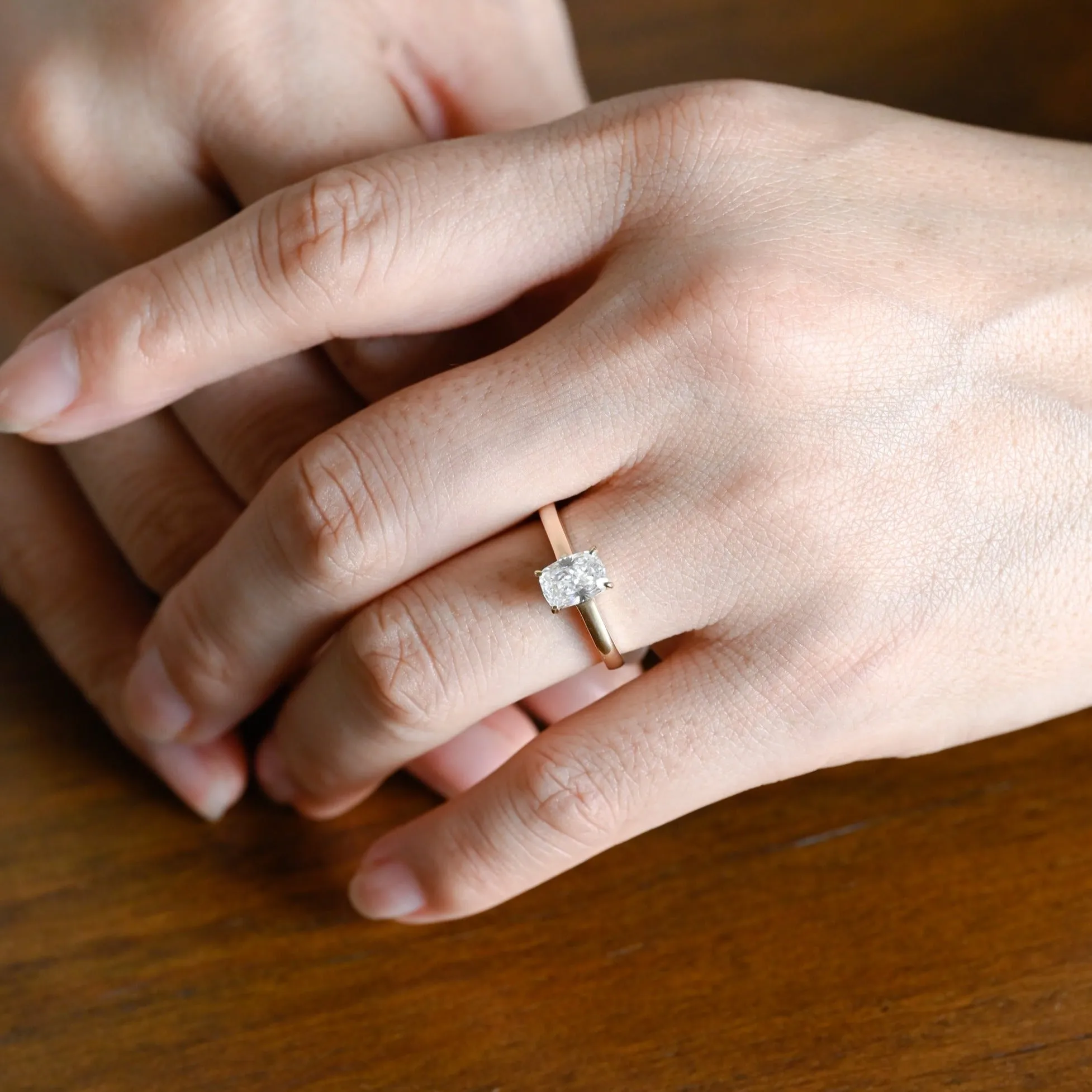 Solid Gold Elongated Cushion Cut Moissanite Engagement Ring, Crushed Ice Cut Moissanite Promise Ring for Women Wife sold by Causyou product image thumbnail 2