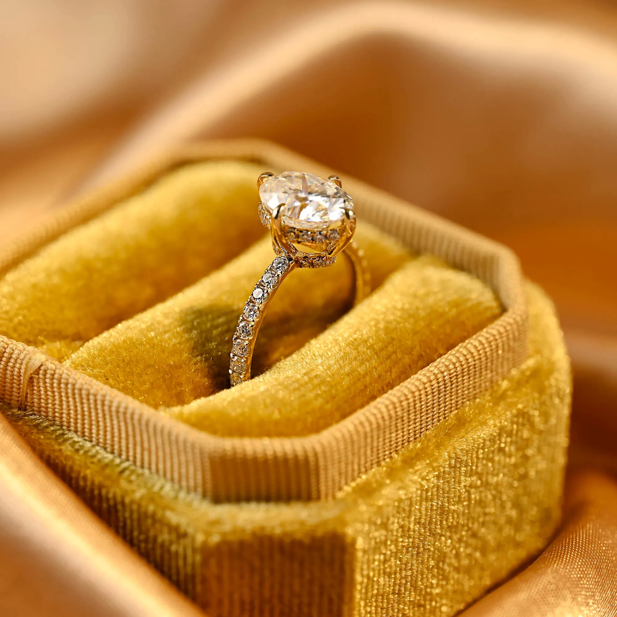 CausYou Solid Gold Oval Cut Moissanite Engagement Ring, Double Hidden Halo Promise Ring, Proposal Ring, Gift for Woman, Wife sold by Causyou product image thumbnail 5