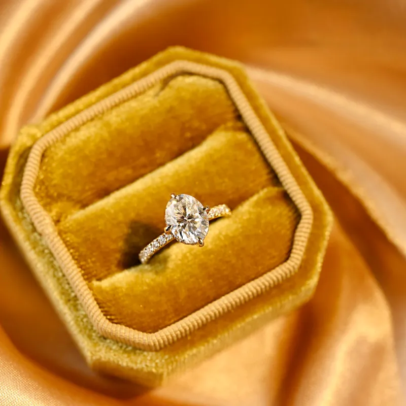 CausYou Solid Gold Oval Cut Moissanite Engagement Ring, Double Hidden Halo Promise Ring, Proposal Ring, Gift for Woman, Wife sold by Causyou