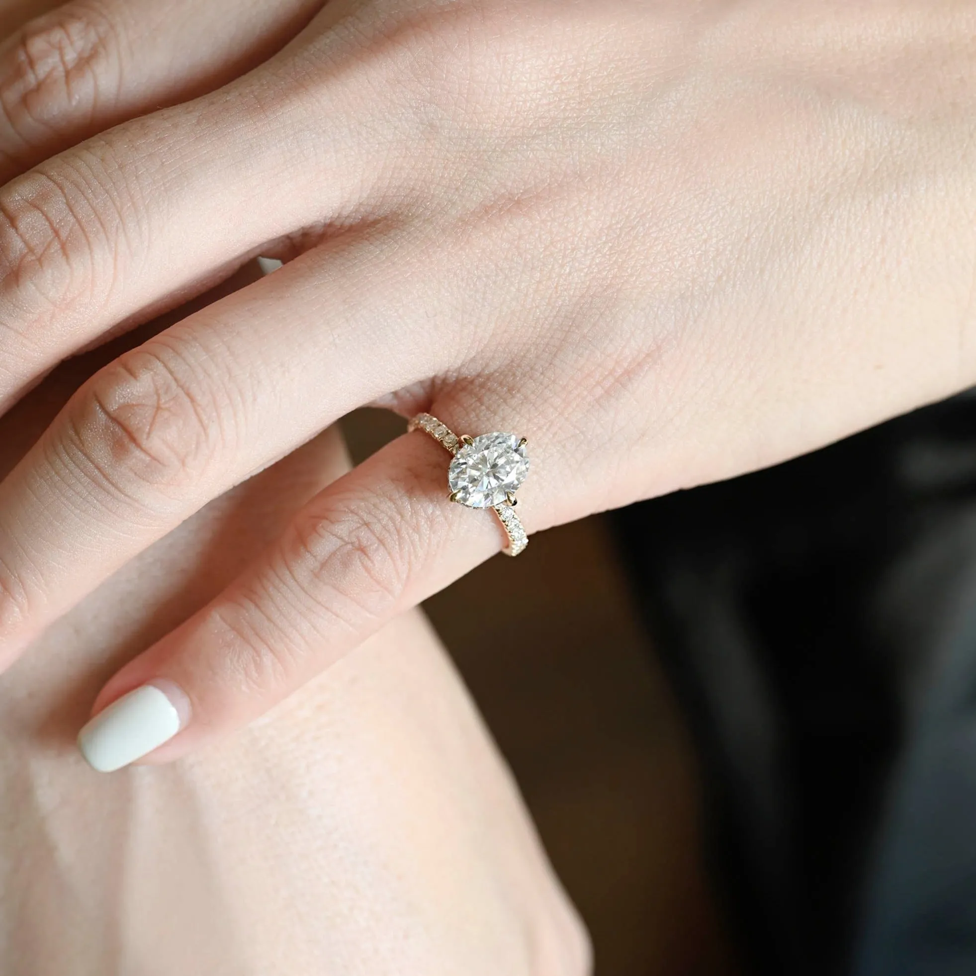 CausYou Solid Gold Oval Cut Moissanite Engagement Ring, Double Hidden Halo Promise Ring, Proposal Ring, Gift for Woman, Wife sold by Causyou product image thumbnail 3