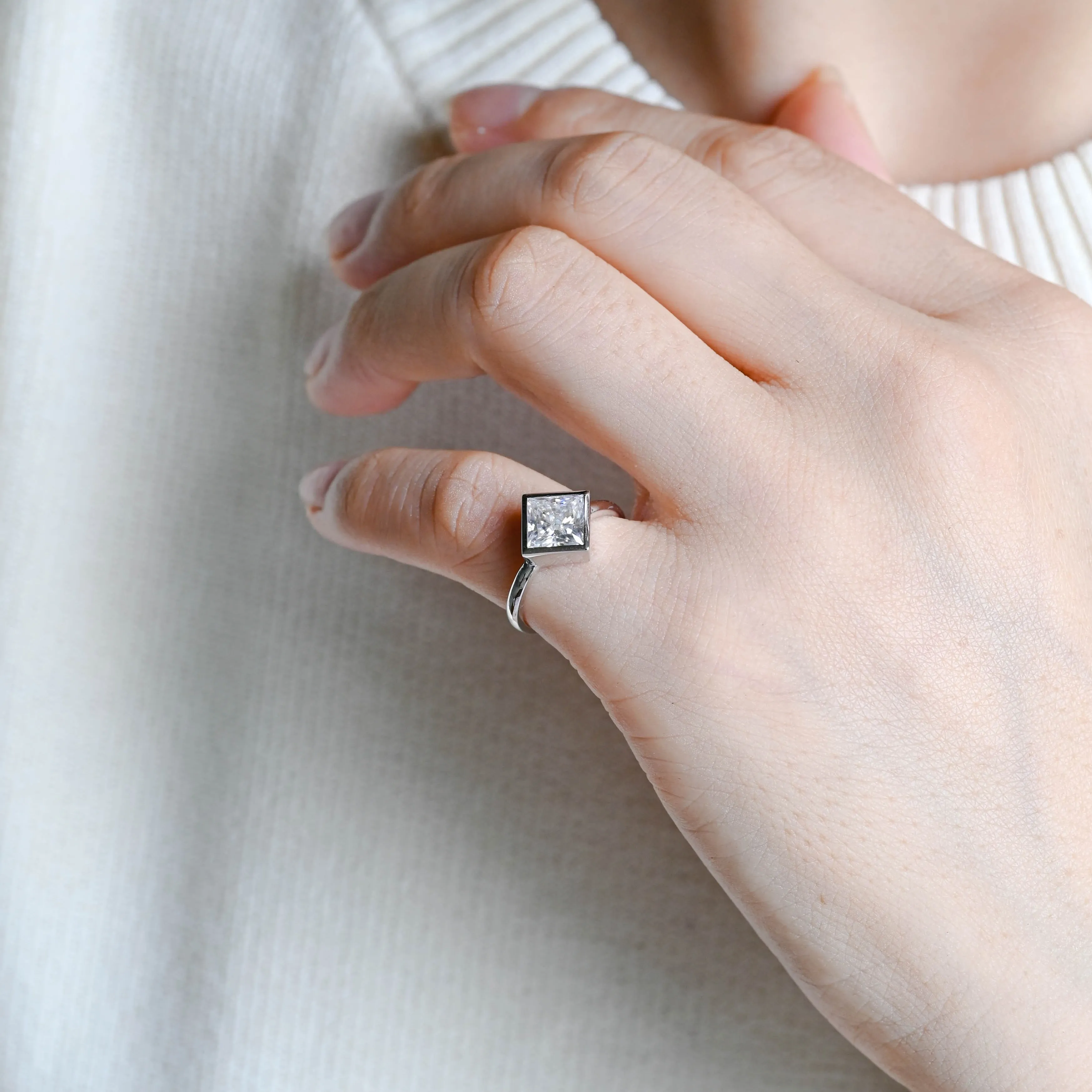 CausYou Solid Gold D/VS1 Bezel Set Princess Cut Lab Grown Diamond Engagement Ring, Square Cut Wedding Ring sold by Causyou product image thumbnail 3