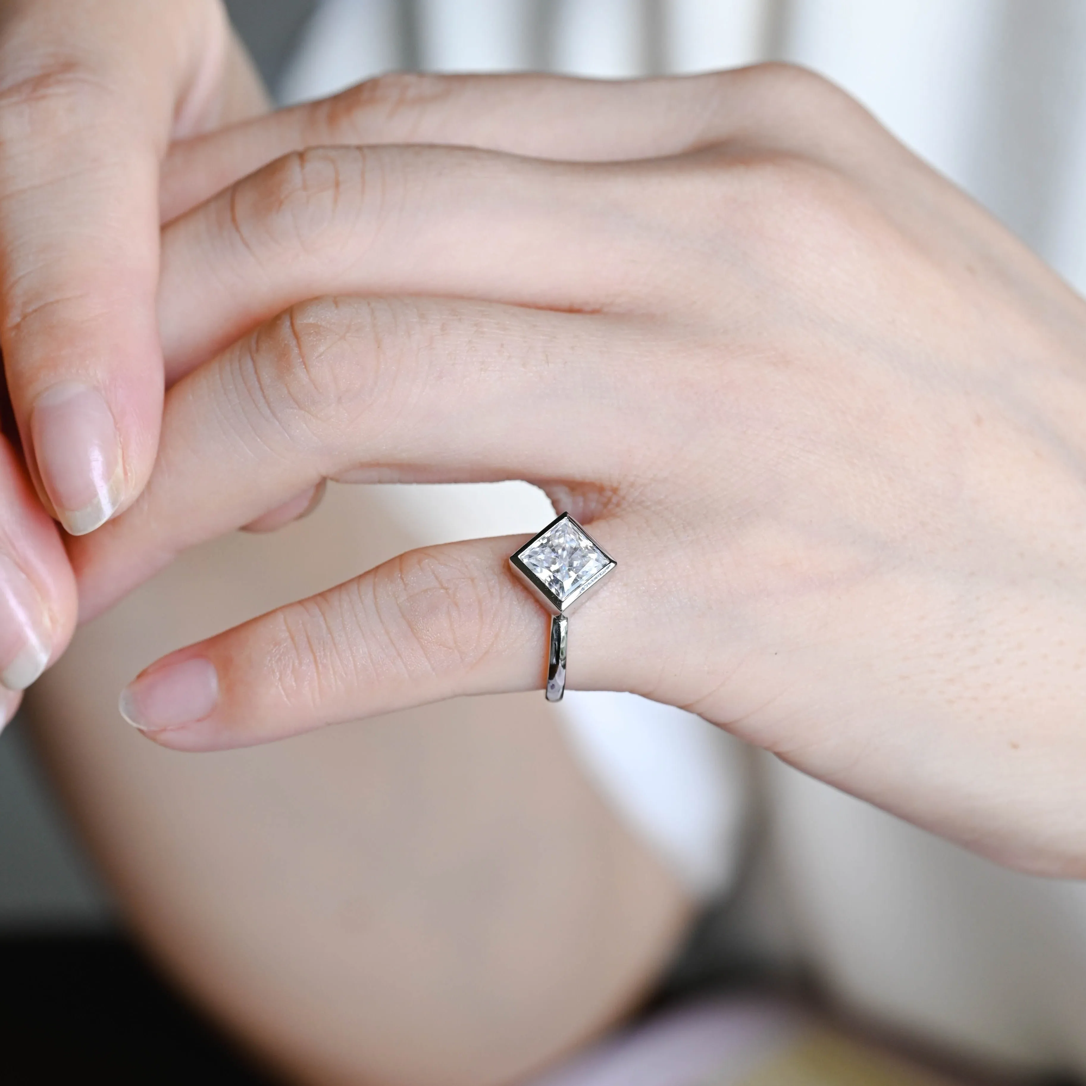 CausYou Solid Gold D/VS1 Bezel Set Princess Cut Lab Grown Diamond Engagement Ring, Square Cut Wedding Ring sold by Causyou product image thumbnail 4