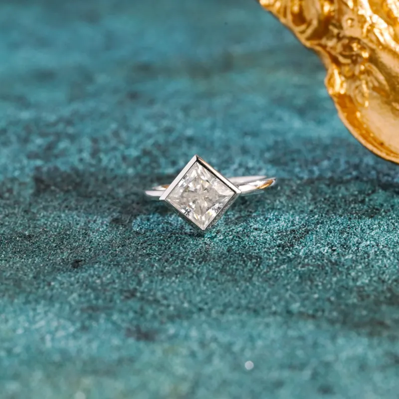 CausYou Solid Gold D/VS1 Bezel Set Princess Cut Lab Grown Diamond Engagement Ring, Square Cut Wedding Ring sold by Causyou