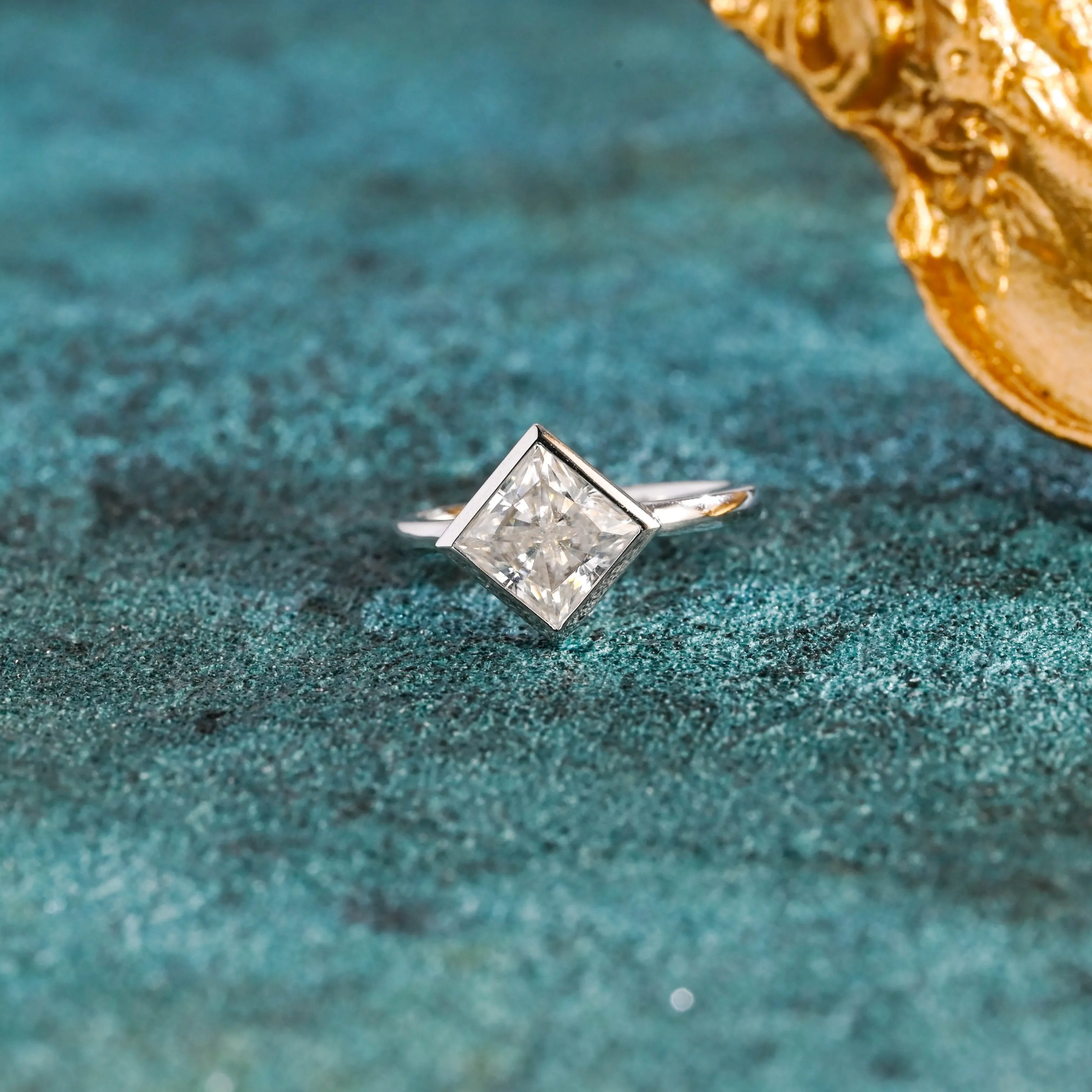 CausYou Solid Gold D/VS1 Bezel Set Princess Cut Lab Grown Diamond Engagement Ring, Square Cut Wedding Ring sold by Causyou