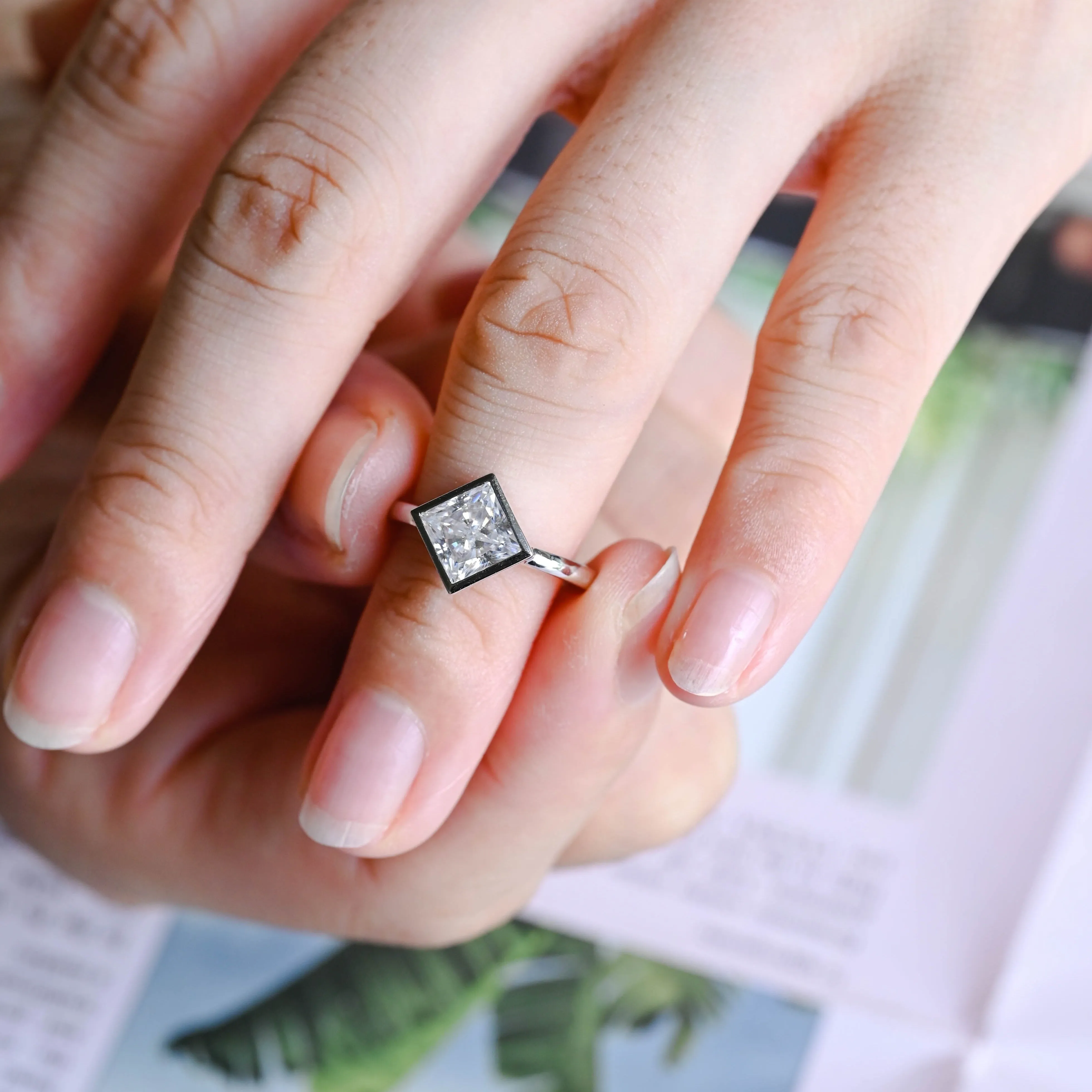 CausYou Solid Gold D/VS1 Bezel Set Princess Cut Lab Grown Diamond Engagement Ring, Square Cut Wedding Ring sold by Causyou product image thumbnail 2