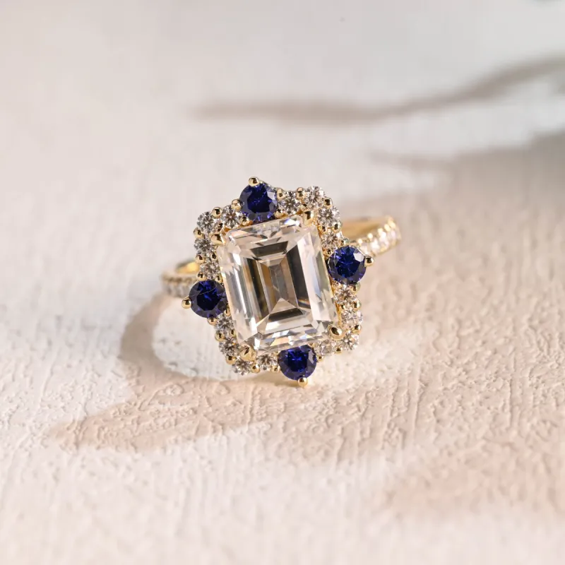 Solid Gold Emerald Cut Moissanite Engagement Ring, Promise Ring, Proposal Ring, Gift for Women, Wife sold by Causyou