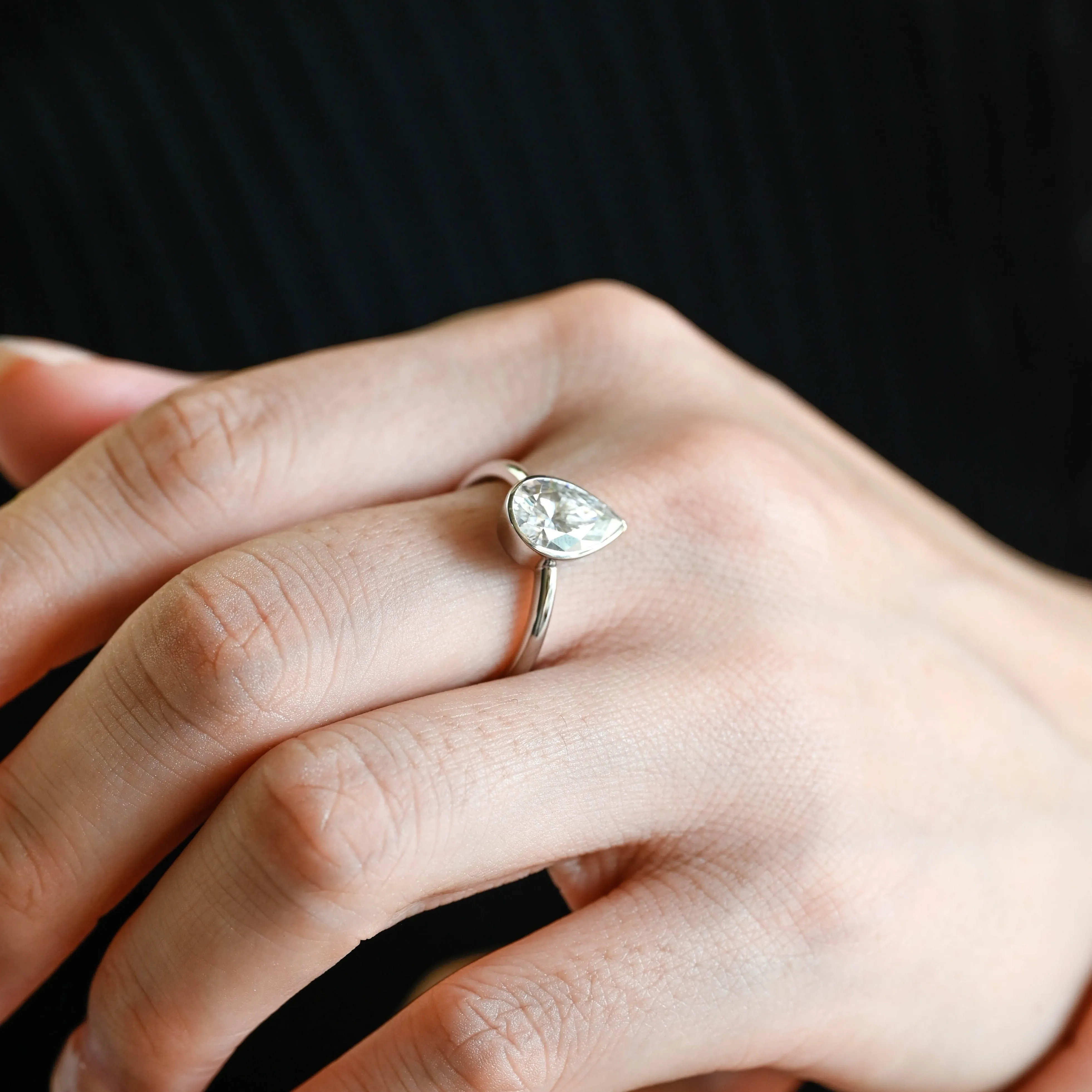 CausYou Solid Gold D/VS1 Pear Cut Lab Grown Diamond Engagement Ring, Bezel Solitaire Promise Ring, Gift for Her sold by Causyou product image thumbnail 3