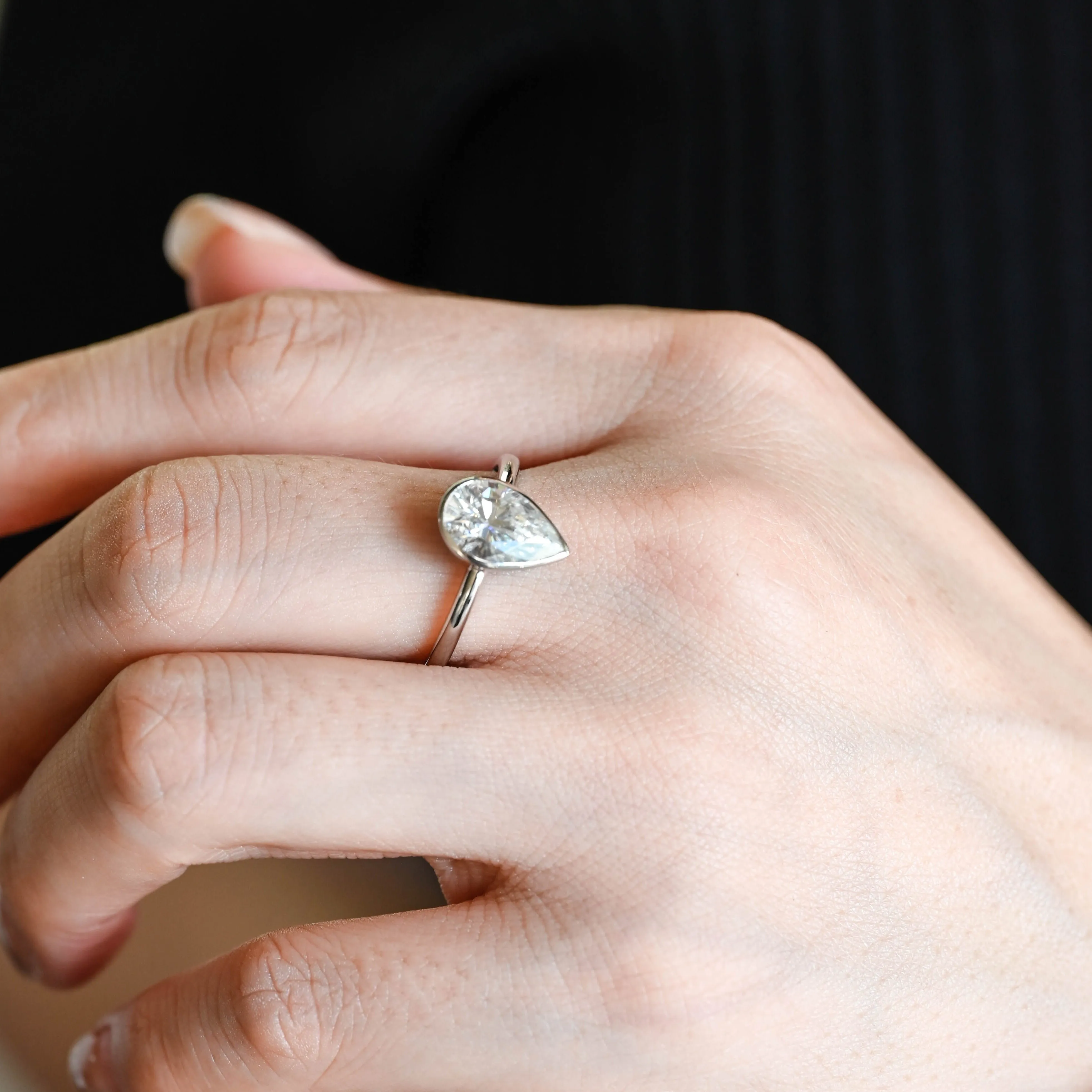 CausYou Solid Gold D/VS1 Pear Cut Lab Grown Diamond Engagement Ring, Bezel Solitaire Promise Ring, Gift for Her sold by Causyou product image thumbnail 4