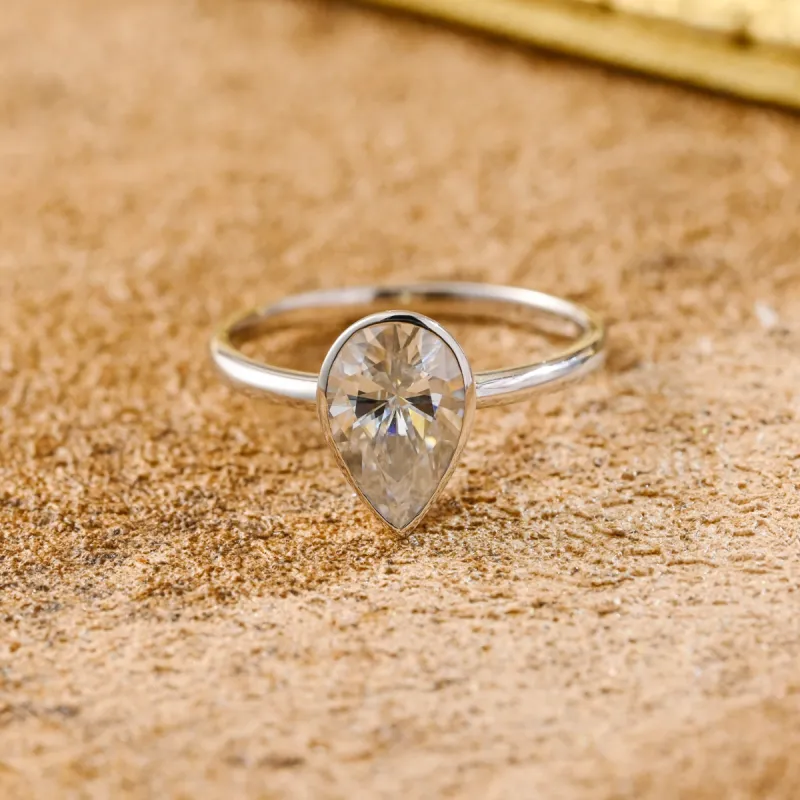 CausYou Solid Gold D/VS1 Pear Cut Lab Grown Diamond Engagement Ring, Bezel Solitaire Promise Ring, Gift for Her sold by Causyou