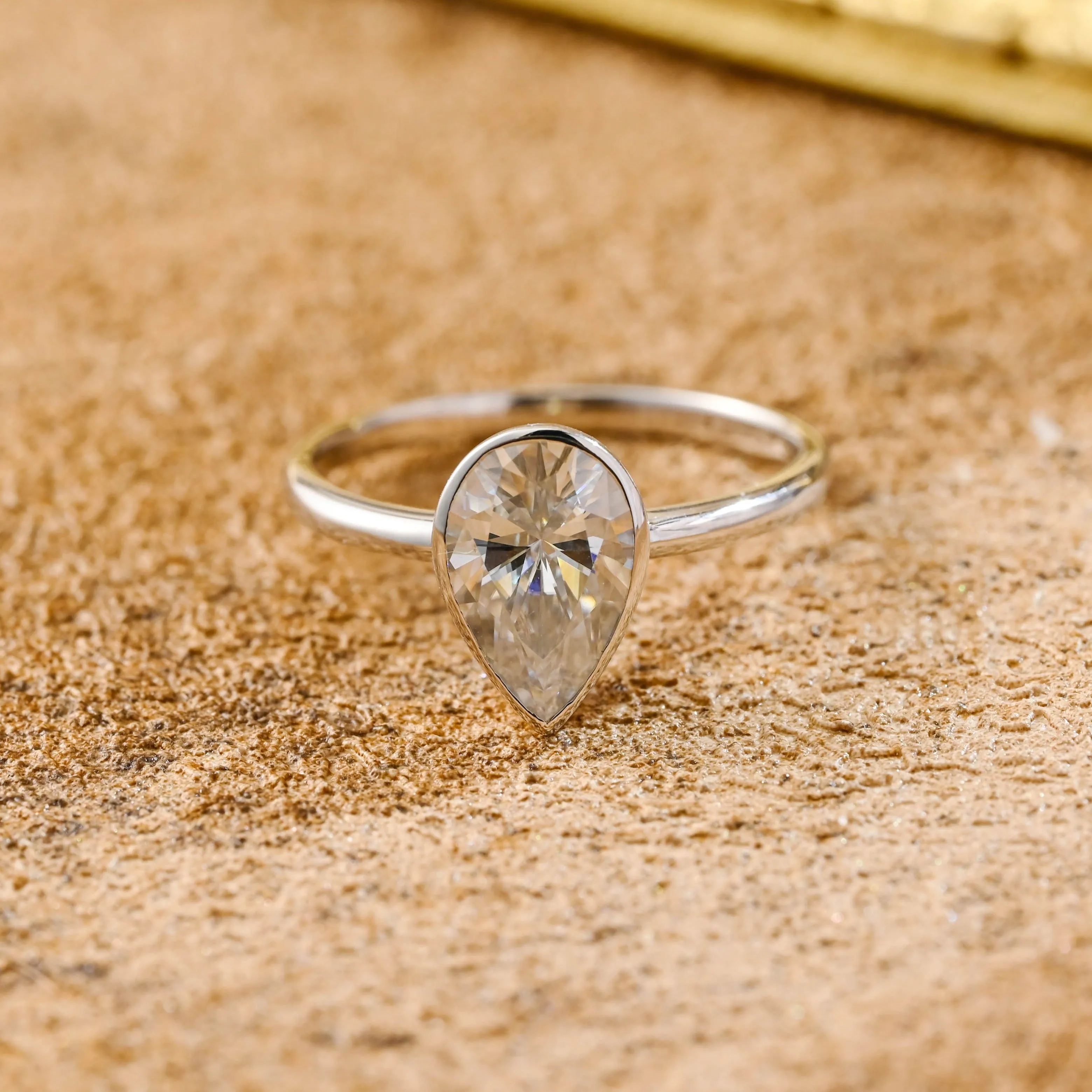 CausYou Solid Gold D/VS1 Pear Cut Lab Grown Diamond Engagement Ring, Bezel Solitaire Promise Ring, Gift for Her sold by Causyou