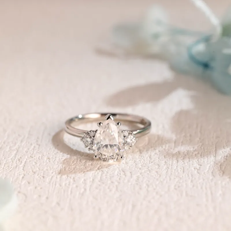 Solid Gold Pear Cut Moissanite Engagement Ring, Wedding Ring, Proposal Ring, Gift for Women Wife sold by Causyou