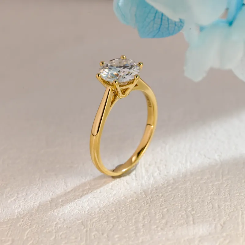 Solid Gold Round Cut Moissanite Engagement Ring, Solitaire Ring sold by Causyou