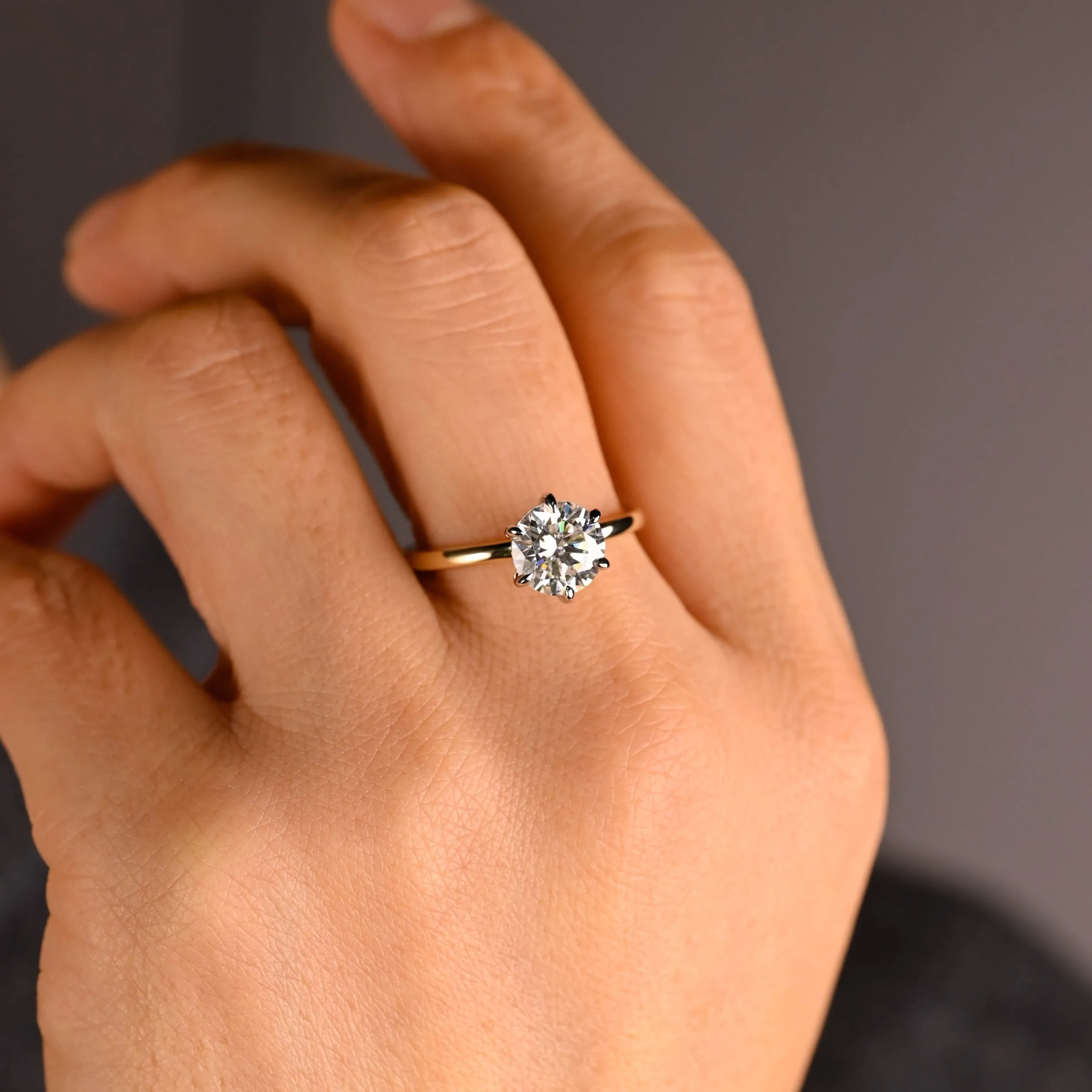 Solid Gold Solitaire Hidden Halo Two Tone Round Moissanite Engagement Ring sold by Causyou product image thumbnail 2