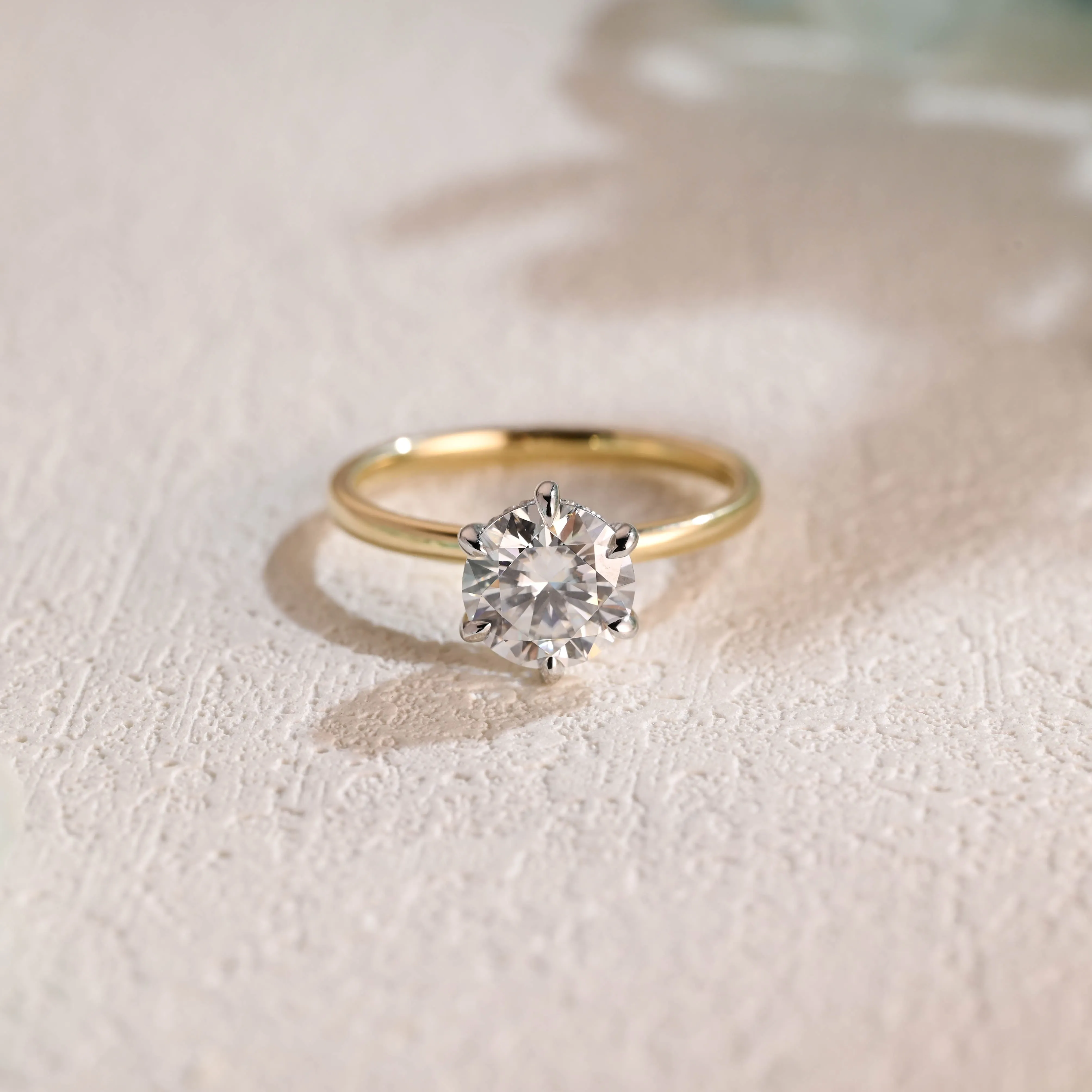 Solid Gold Solitaire Hidden Halo Two Tone Round Moissanite Engagement Ring sold by Causyou product image thumbnail 5