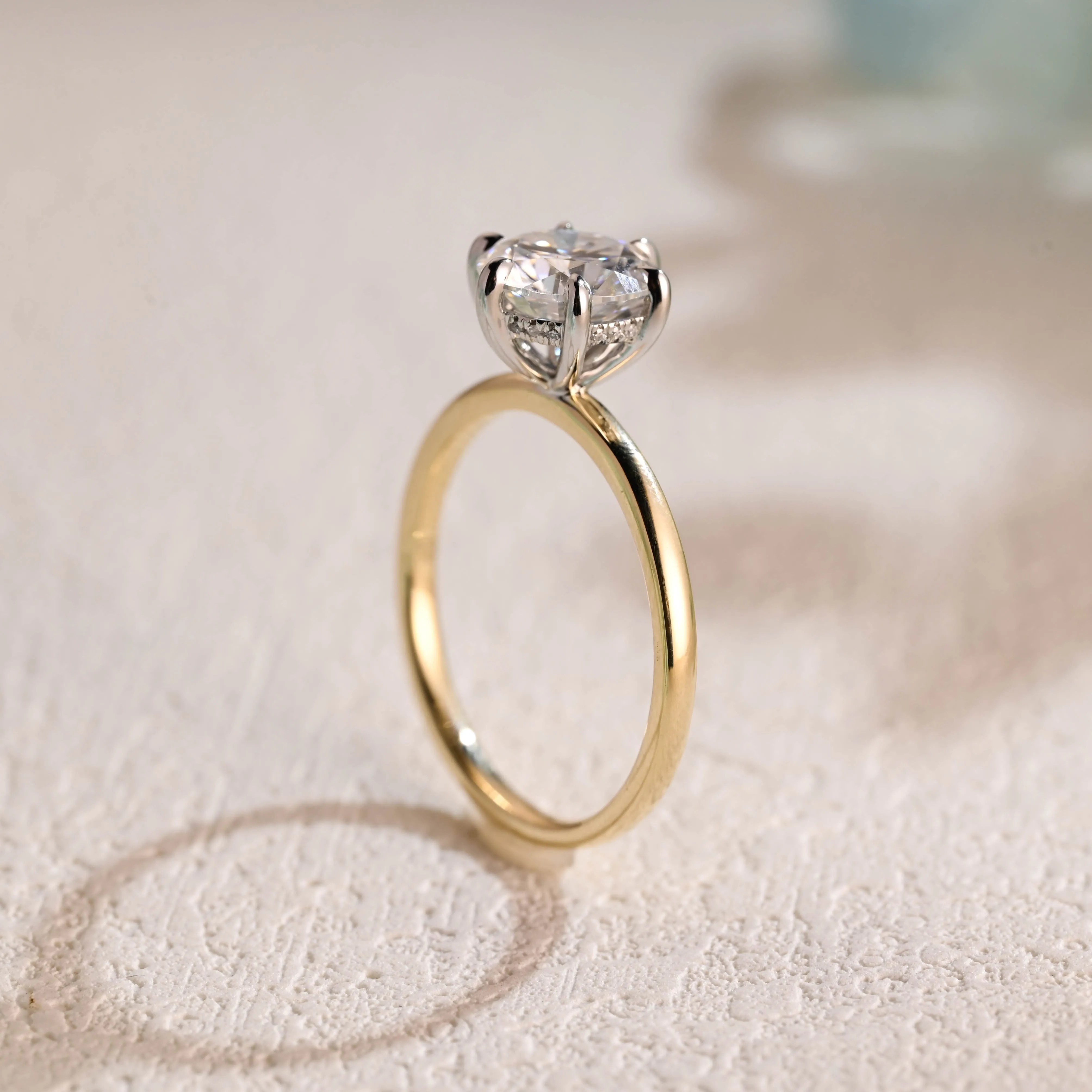 Solid Gold Solitaire Hidden Halo Two Tone Round Moissanite Engagement Ring sold by Causyou
