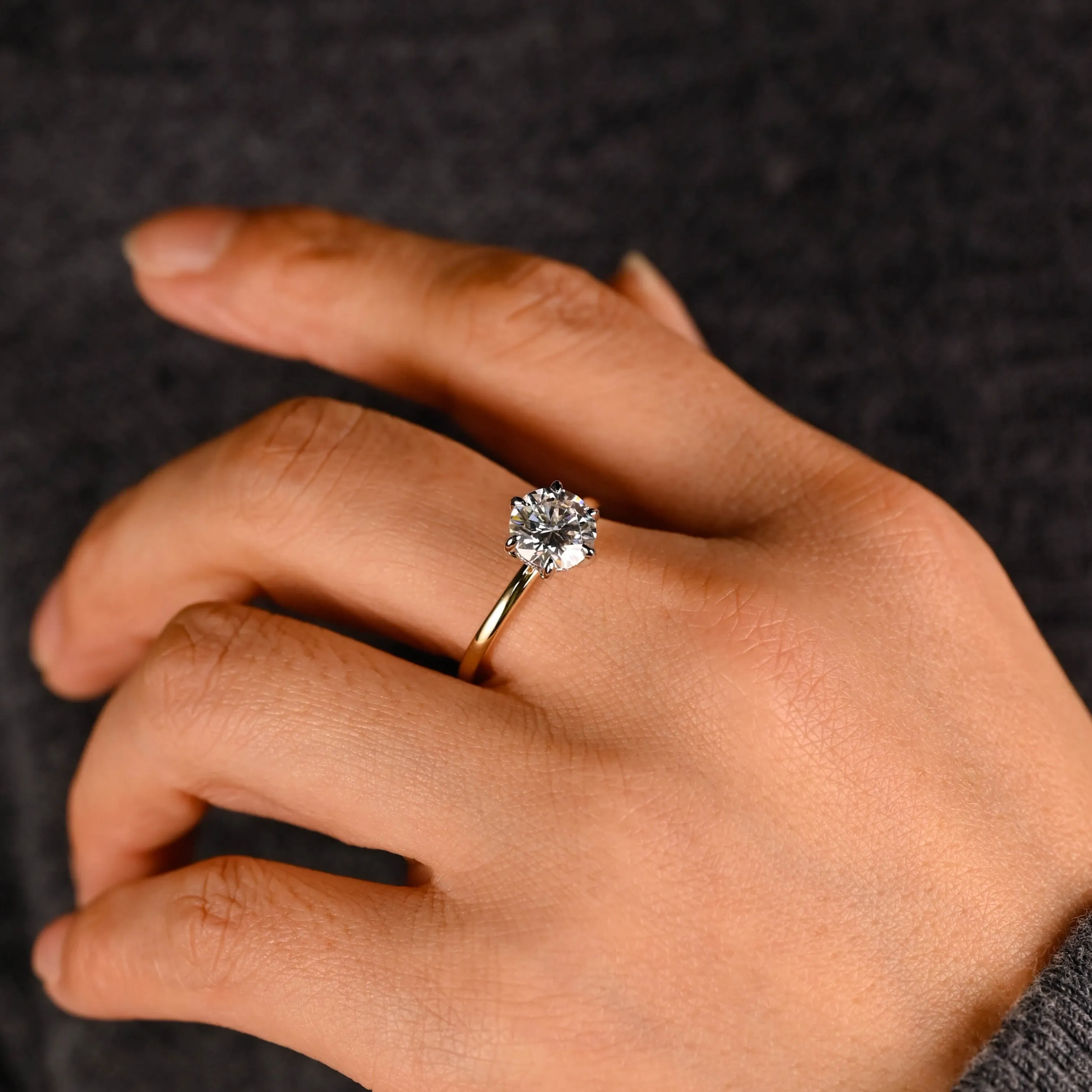 Solid Gold Solitaire Hidden Halo Two Tone Round Moissanite Engagement Ring sold by Causyou product image thumbnail 4
