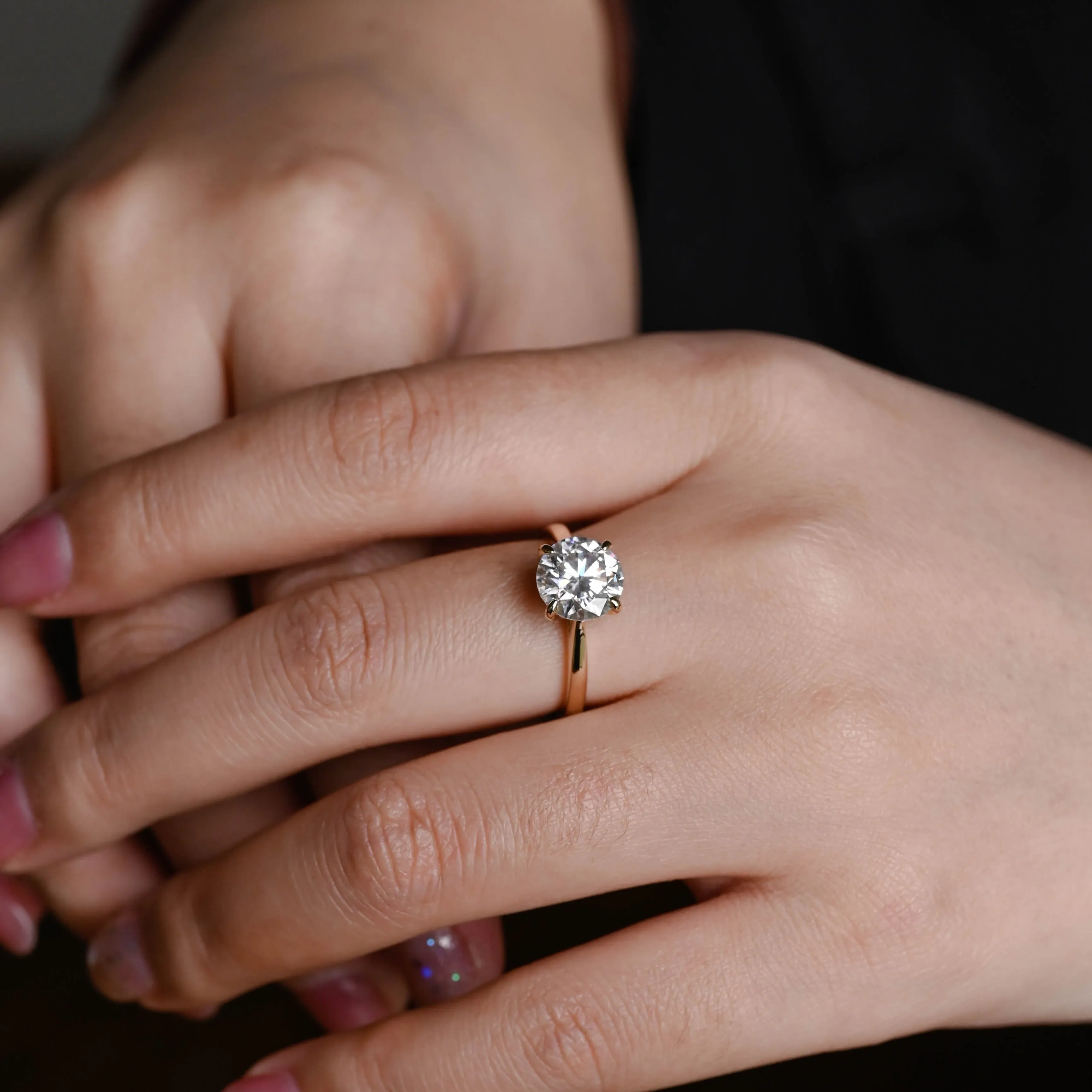 Solid Gold Round Cut Moissanite Engagement Ring, Solitaire Pomise Ring, Proposal Ring sold by Causyou product image thumbnail 3