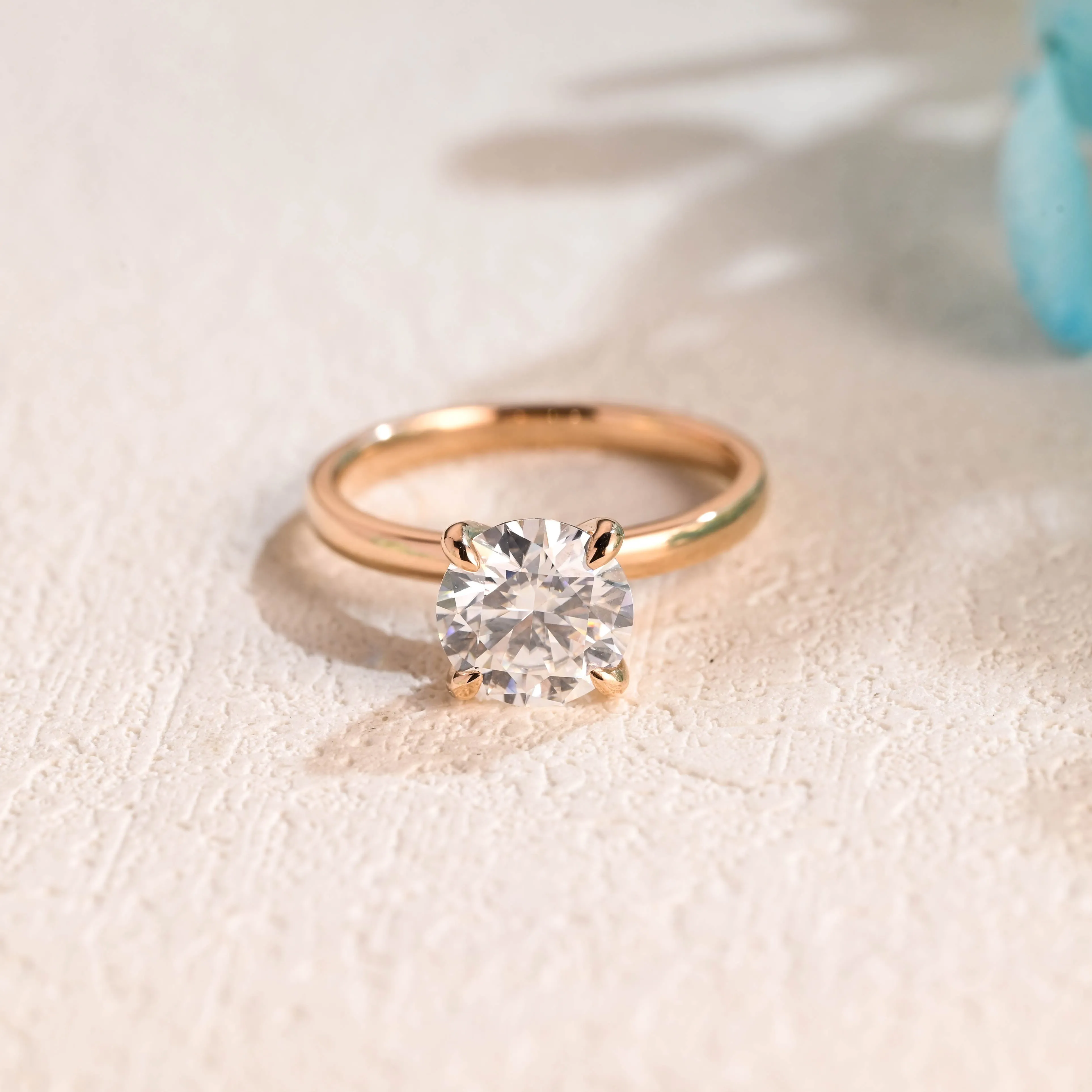 Solid Gold Round Cut Moissanite Engagement Ring, Solitaire Pomise Ring, Proposal Ring sold by Causyou