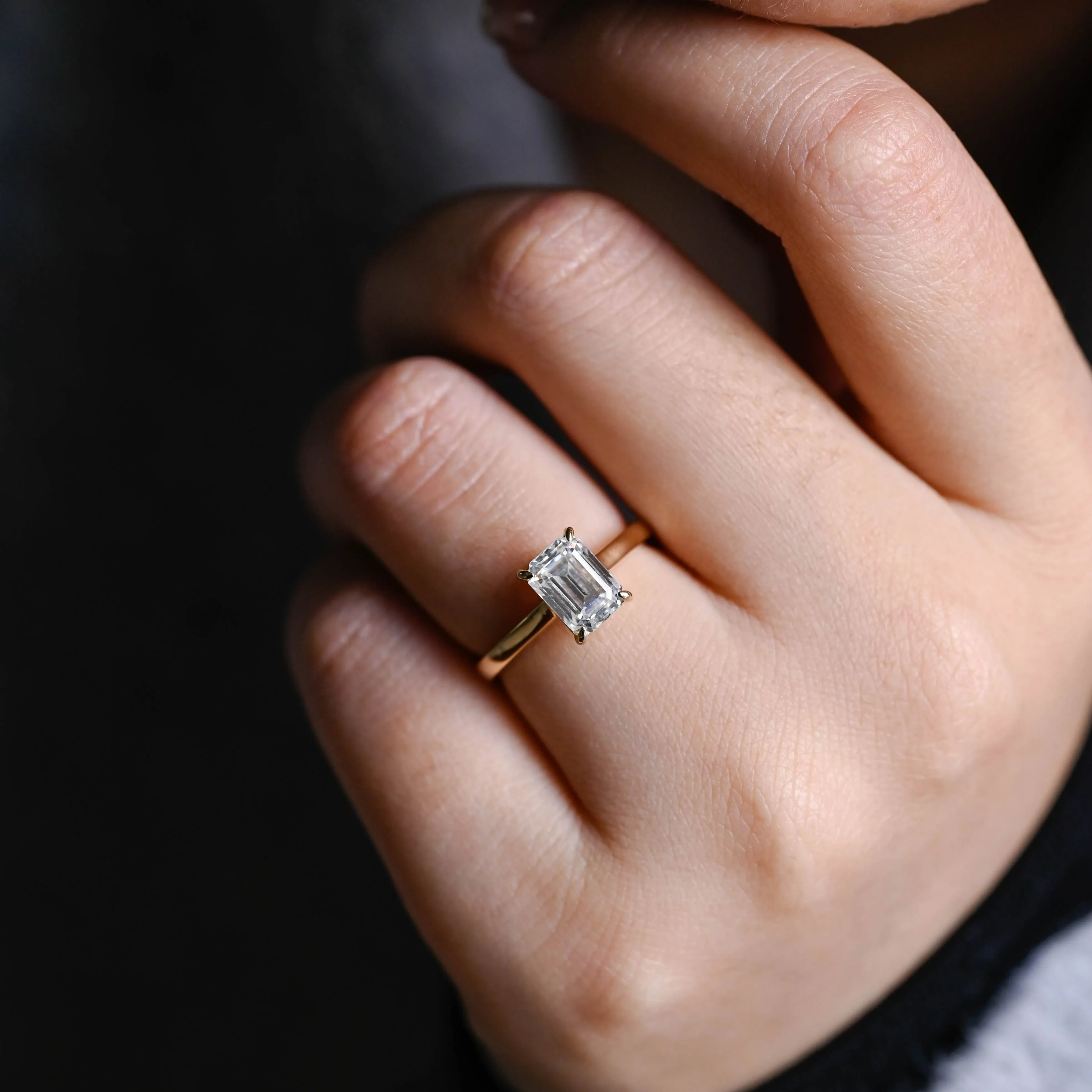 CausYou Solid Gold Emerald Cut Moissanite Engagement Ring, Promise Ring, Cathedral Setting Ring, Gift for Woman, Wife sold by Causyou product image thumbnail 3