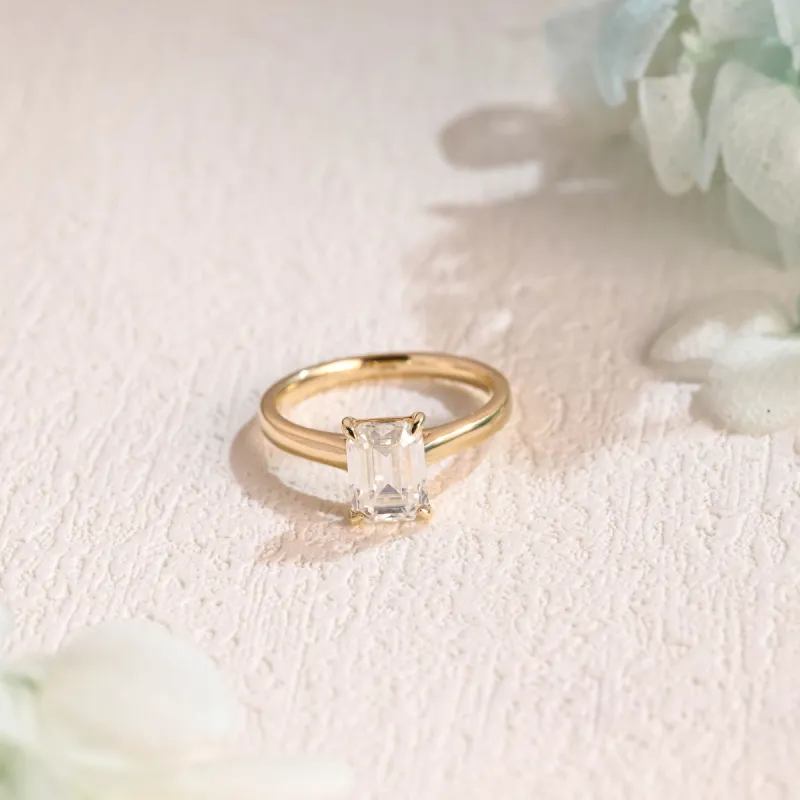 CausYou Solid Gold Emerald Cut Moissanite Engagement Ring, Promise Ring, Cathedral Setting Ring, Gift for Woman, Wife sold by Causyou