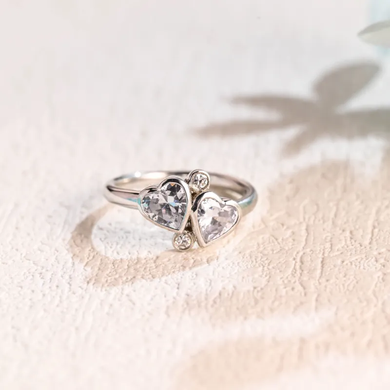 Solid Gold Toi et Moi Ring, Heart Cut Moissanite Engagement Ring, Promise Ring, Gift for Wife sold by Causyou