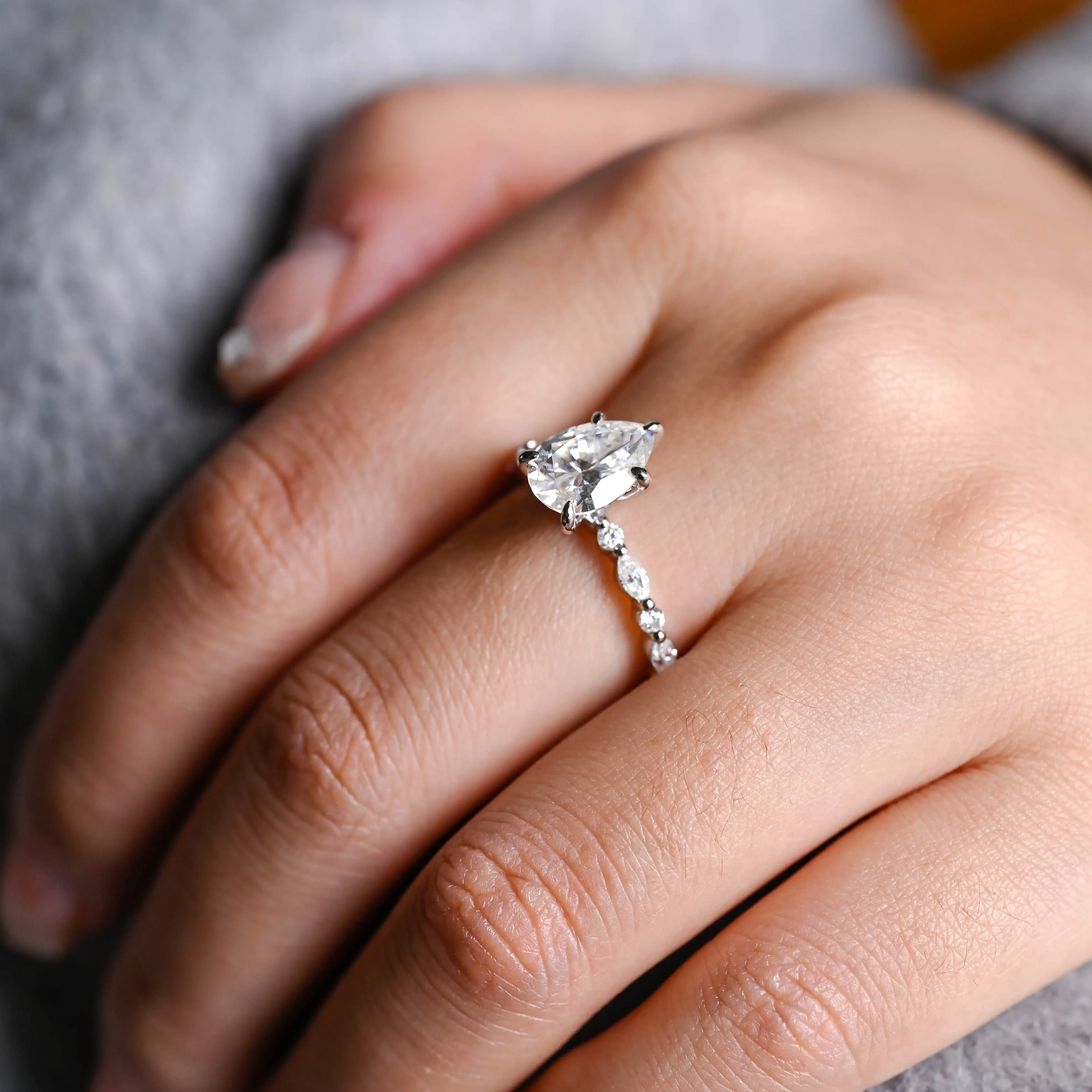 Solid Gold Pear Cut Moissanite Engagement Ring, Promise Ring, Proposal Ring, Gift for Women Wife sold by Causyou product image thumbnail 4