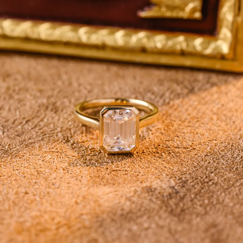CausYou Solid Gold D/VS1 Emerald Cut Diamond Engagement Ring Cathedral Ring, Lab Grown Diamond Solitaire Ring, Bezel Promise Ring, Gift for Women Wife sold by Causyou