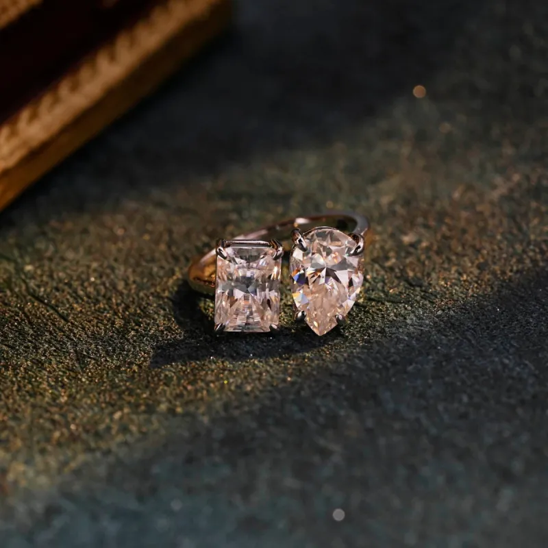 CausYou Solid Gold D/VS1 Toi et Moi Diamond Ring, Lab Grown Diamond Engagement Ring, Promise Ring Wedding Ring for Her sold by Causyou