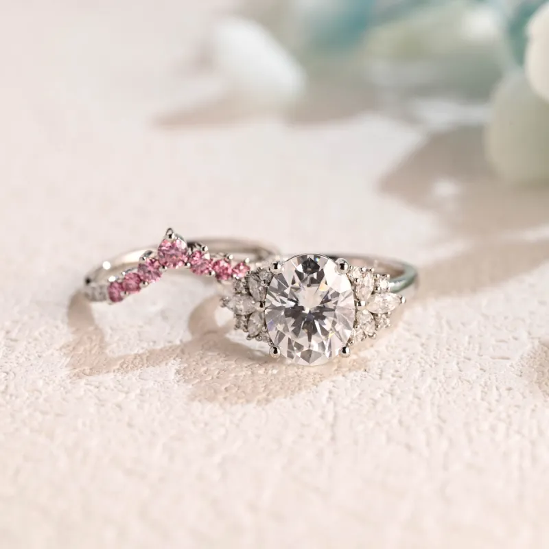 Solid Gold Oval Cut Moissanite Engagement Ring and Wedding Ring Set, Bridal Ring Set, Gift for Woman, Wife sold by Causyou