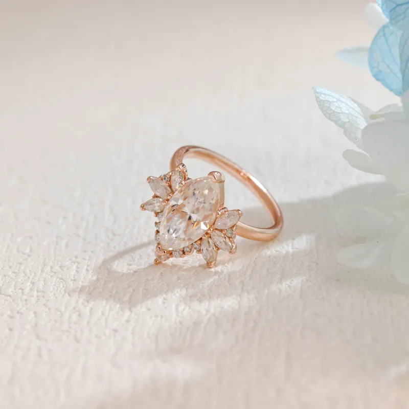 Solid Gold Marquise Cut Moissanite Engagement Ring, Promise Ring, Proposal Ring, Gift for Women Wife sold by Causyou