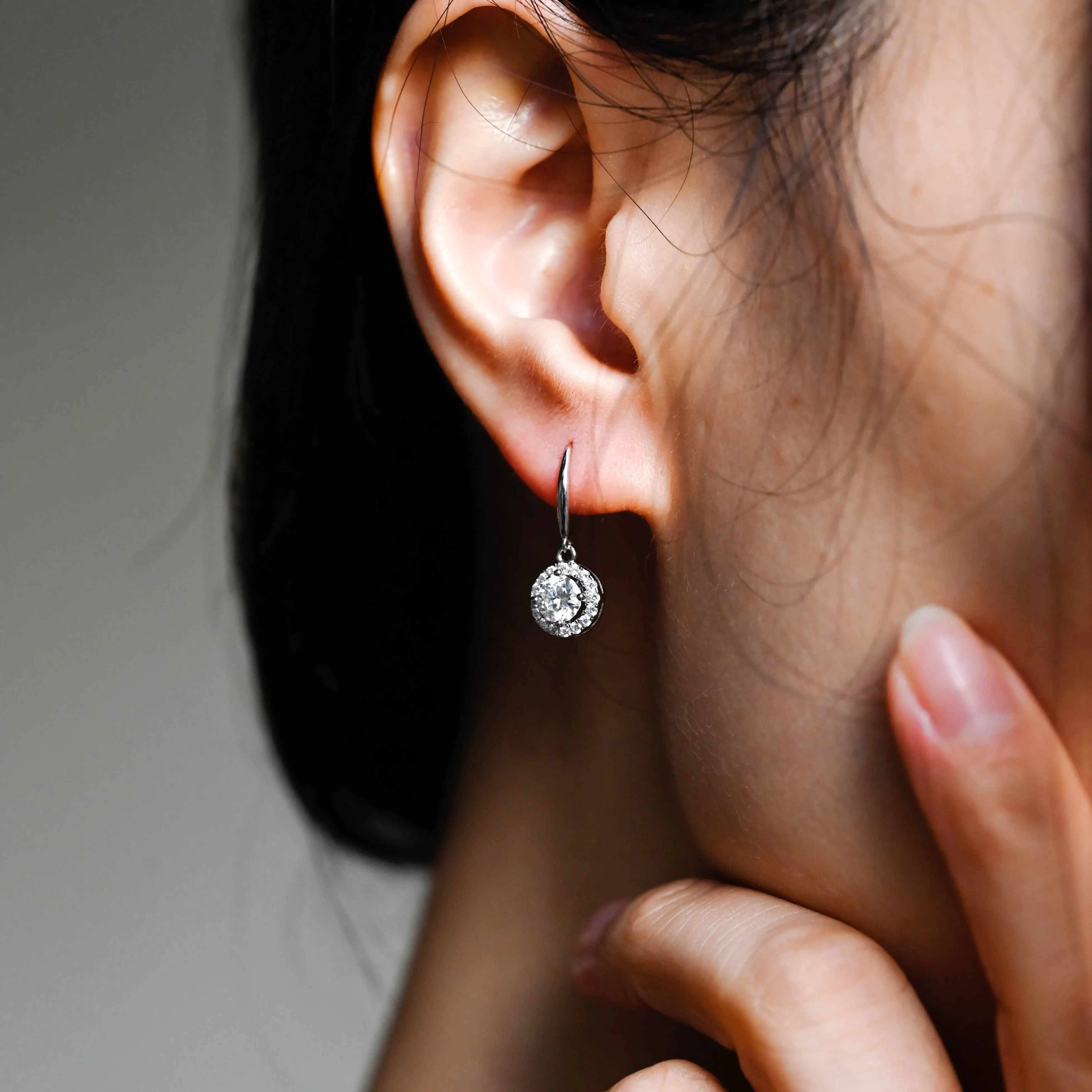 Solid Gold Round Cut Moissanite Earrings, Dangle Earrings, Anniversary Gift for Women, Wife sold by Causyou product image thumbnail 2