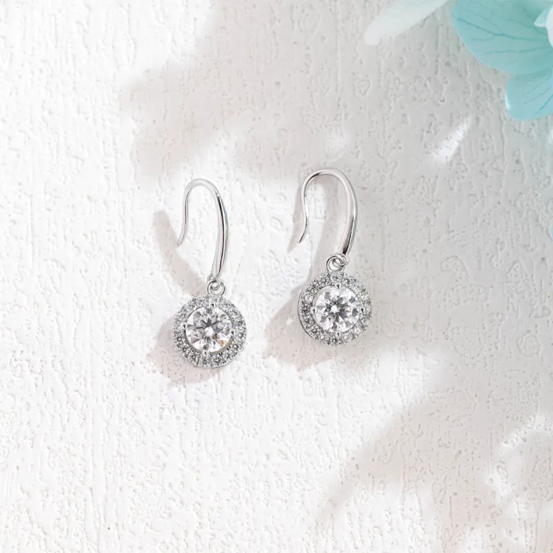 Solid Gold Round Cut Moissanite Earrings, Dangle Earrings, Anniversary Gift for Women, Wife sold by Causyou