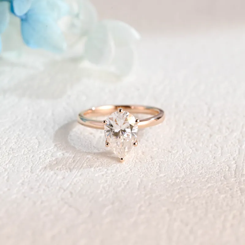 Solid Gold Pear Cut Moissanite Engagement Ring with Hidden Halo, Promise Ring, Gift for Women Wife sold by Causyou