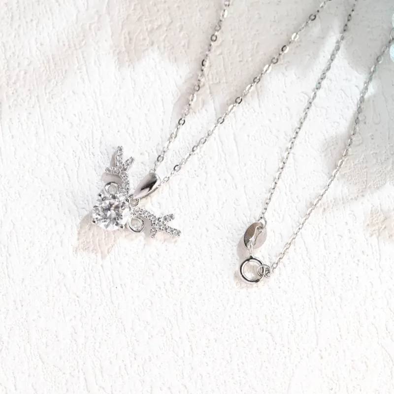 Solid Gold Deer Horn Moissanite Pendant, Paved Minimalist Necklace for Women sold by Causyou