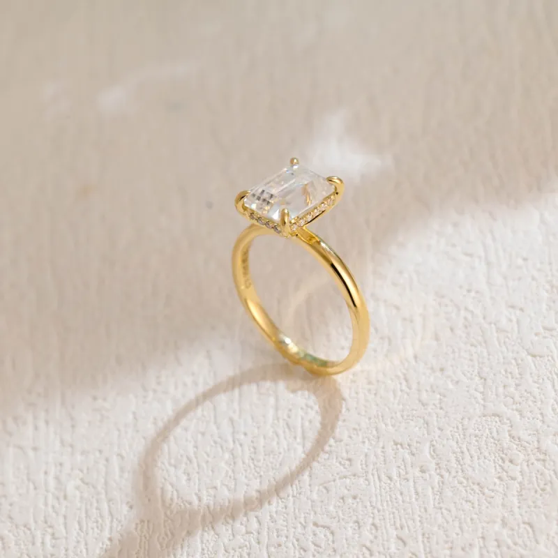 Solid Gold Emerald Cut Moissanite Engagement Ring, Promise Ring, Proposal Ring, Gift for Woman, Wife sold by Causyou