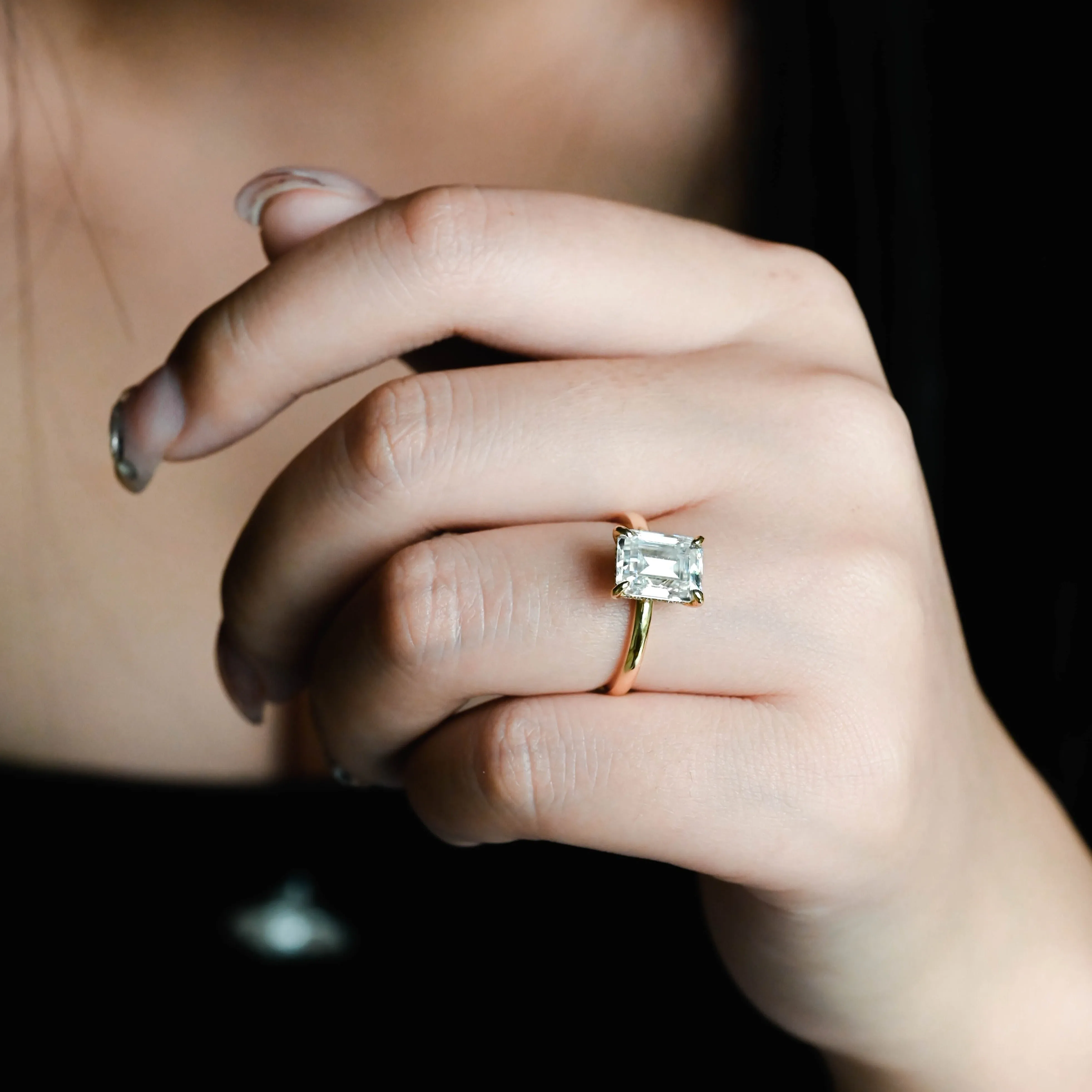 Solid Gold Emerald Cut Moissanite Engagement Ring, Promise Ring, Proposal Ring, Gift for Woman, Wife sold by Causyou product image thumbnail 4