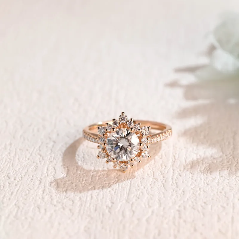 Solid Gold Round Cut Moissanite Engagement Ring, Snowflake Ring sold by Causyou