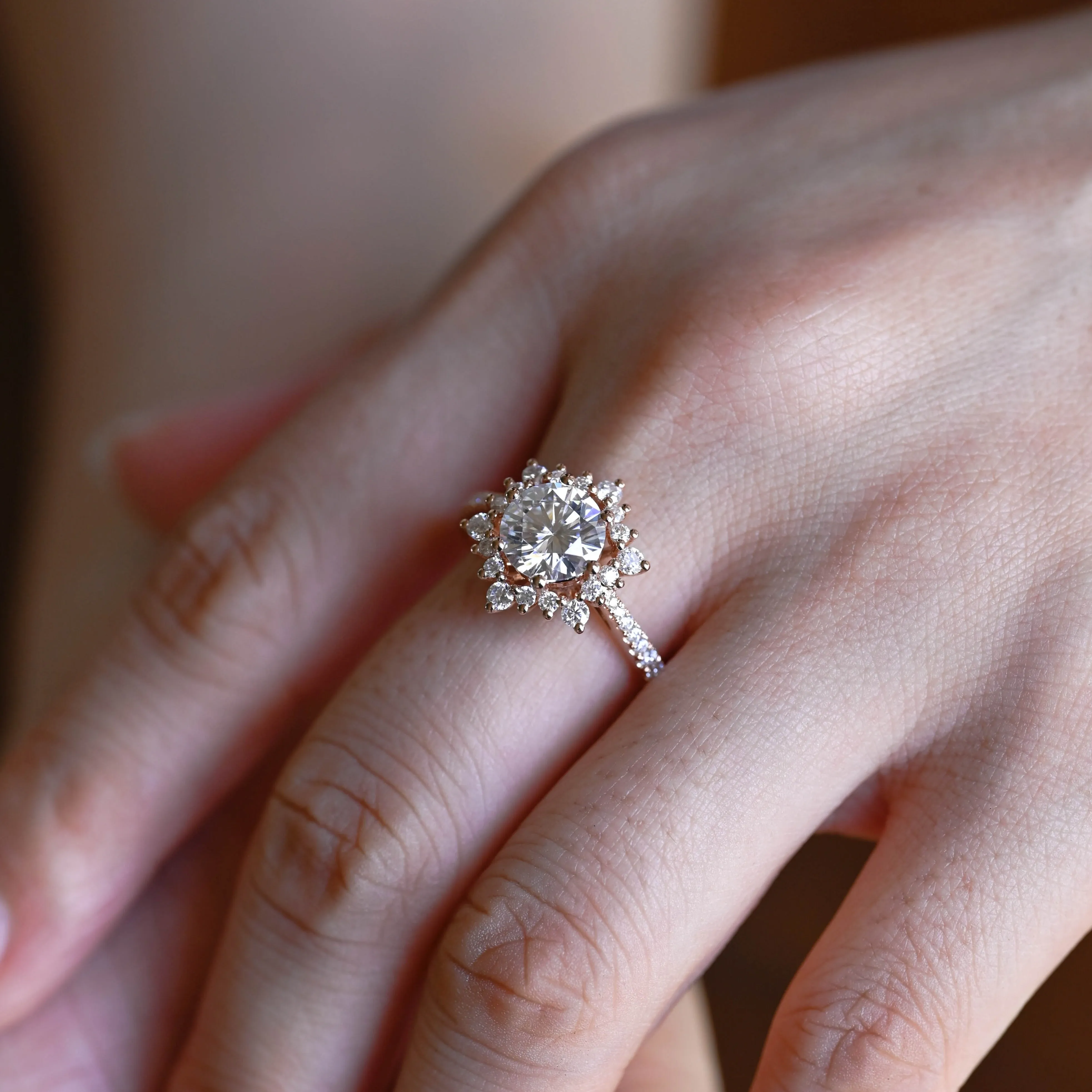 Solid Gold Round Cut Moissanite Engagement Ring, Snowflake Ring sold by Causyou product image thumbnail 2