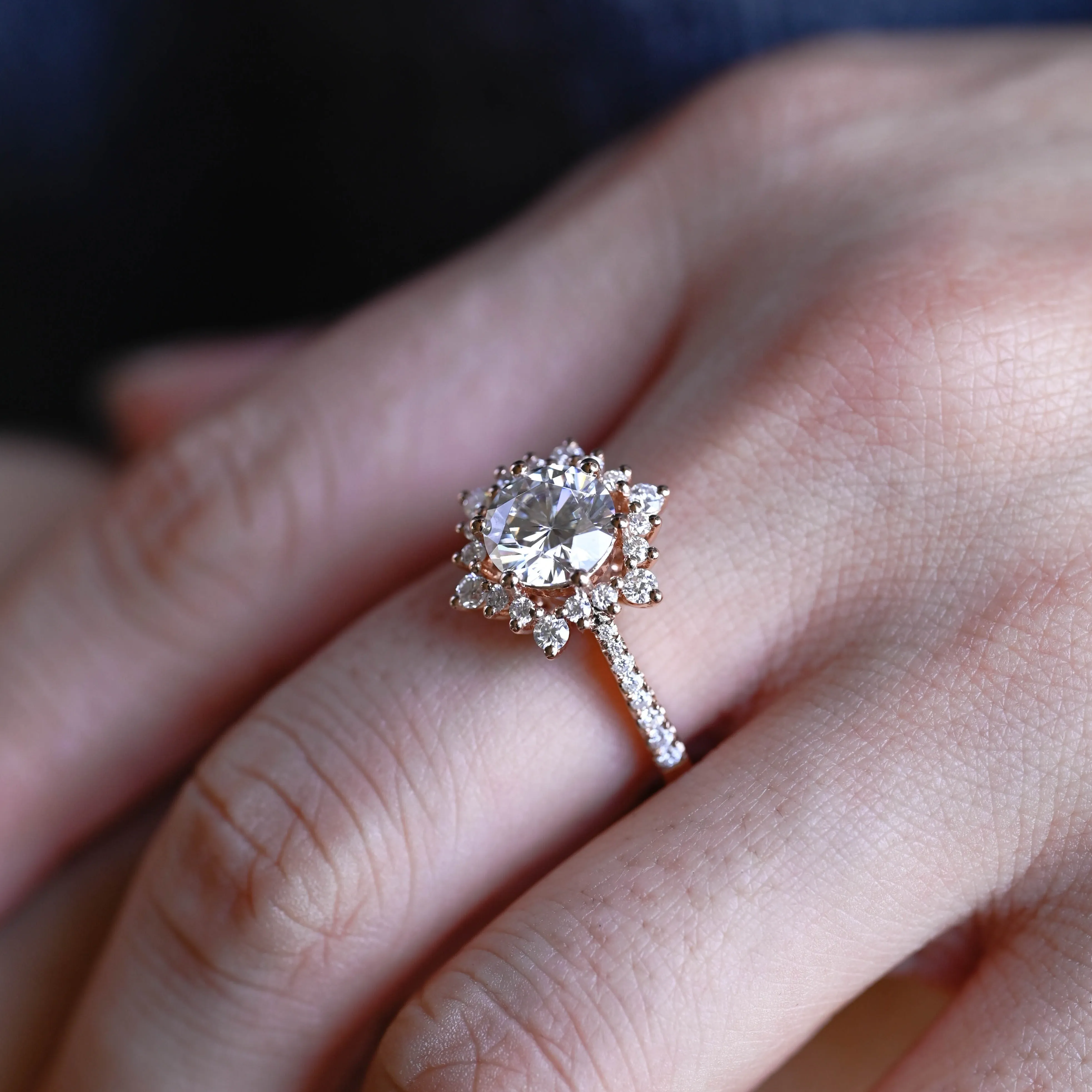 Solid Gold Round Cut Moissanite Engagement Ring, Snowflake Ring sold by Causyou product image thumbnail 3