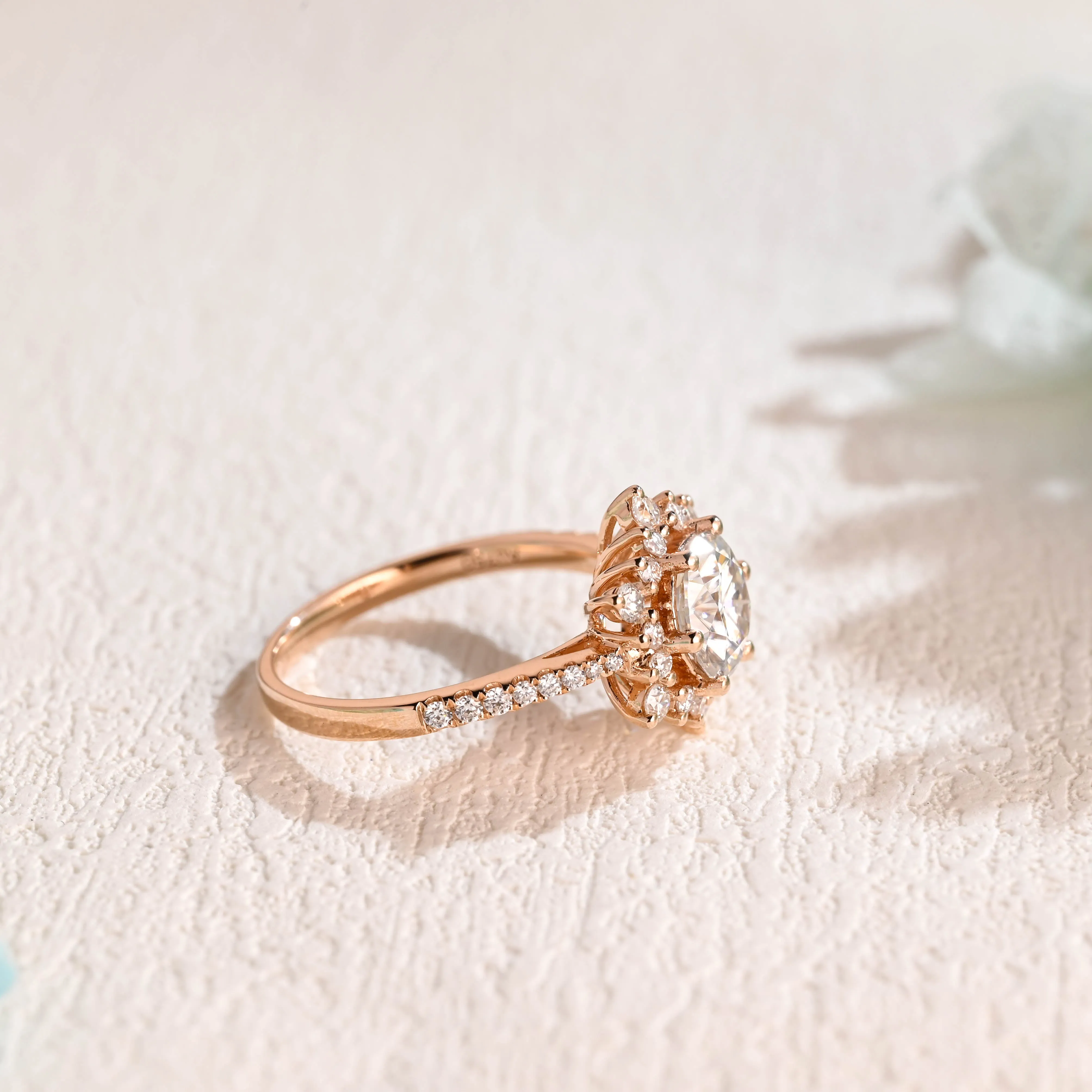Solid Gold Round Cut Moissanite Engagement Ring, Snowflake Ring sold by Causyou product image thumbnail 5